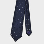 White Dots on Natte Weave Silk Tie in Navy