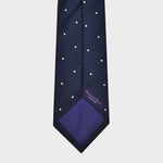 White Dots on Natte Weave Silk Tie in Navy