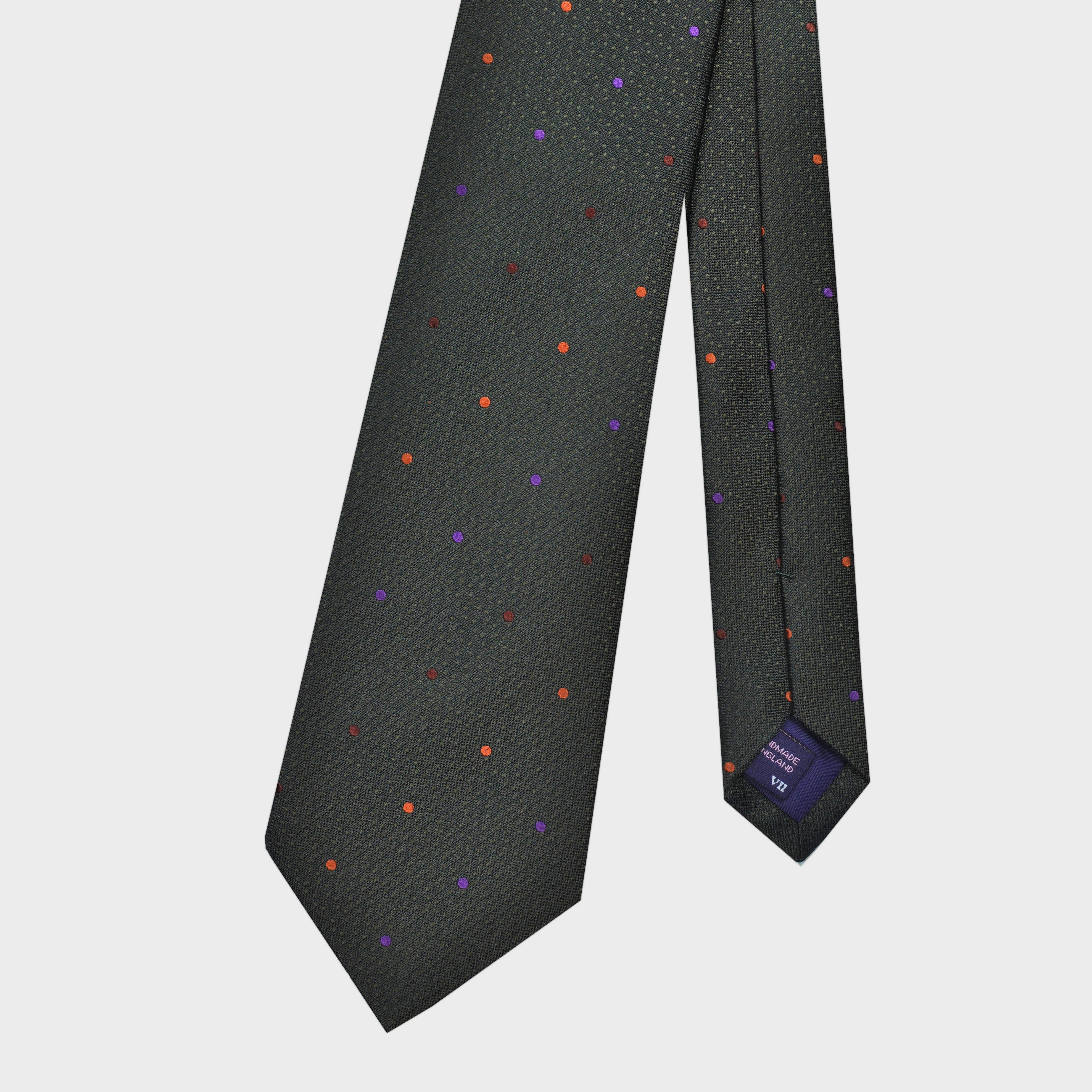 Colourful Dots on Natte Weave Silk Tie in Bottle Green