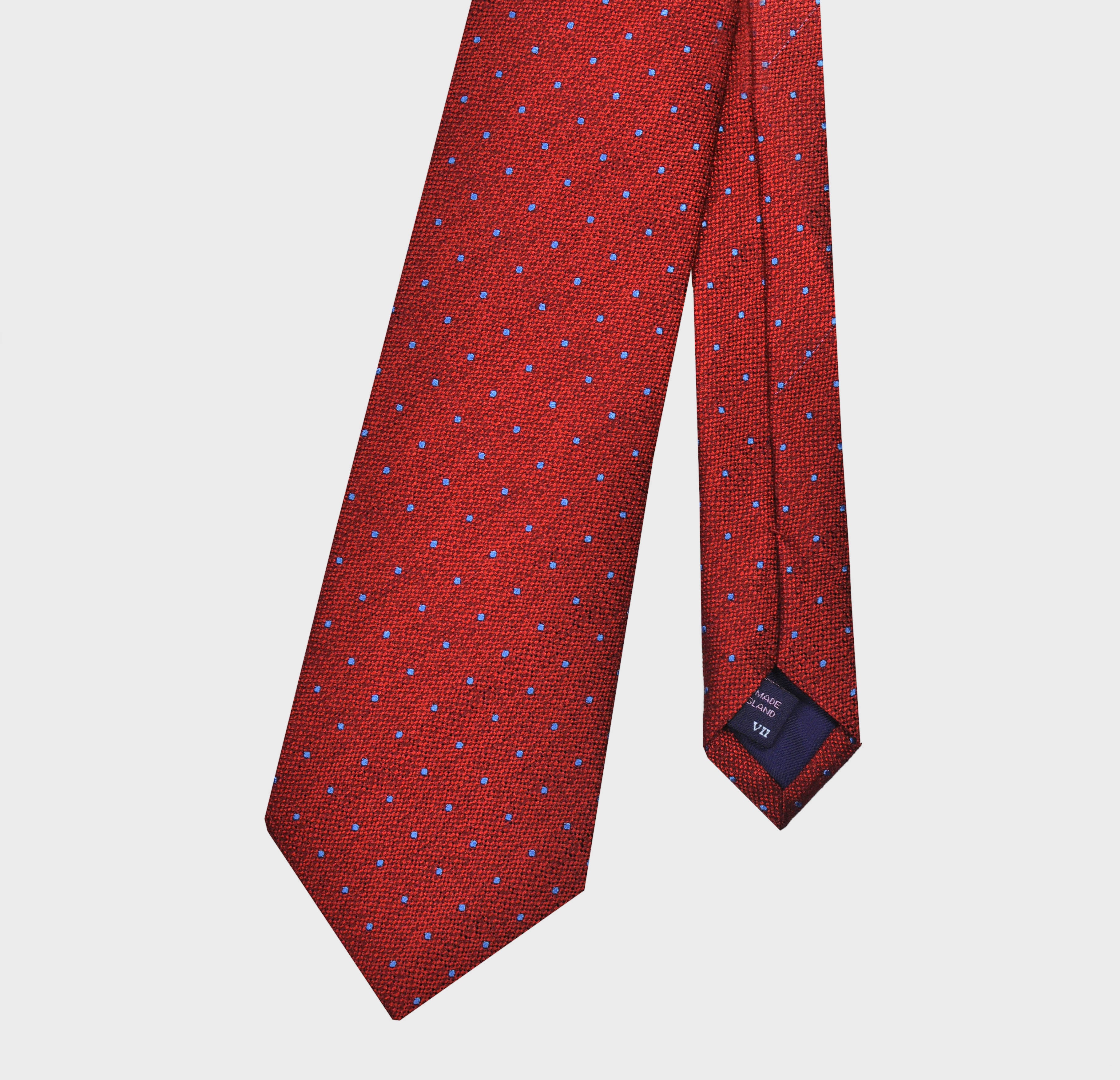 Little Blue Dots on Natte Weave Silk Tie in Red