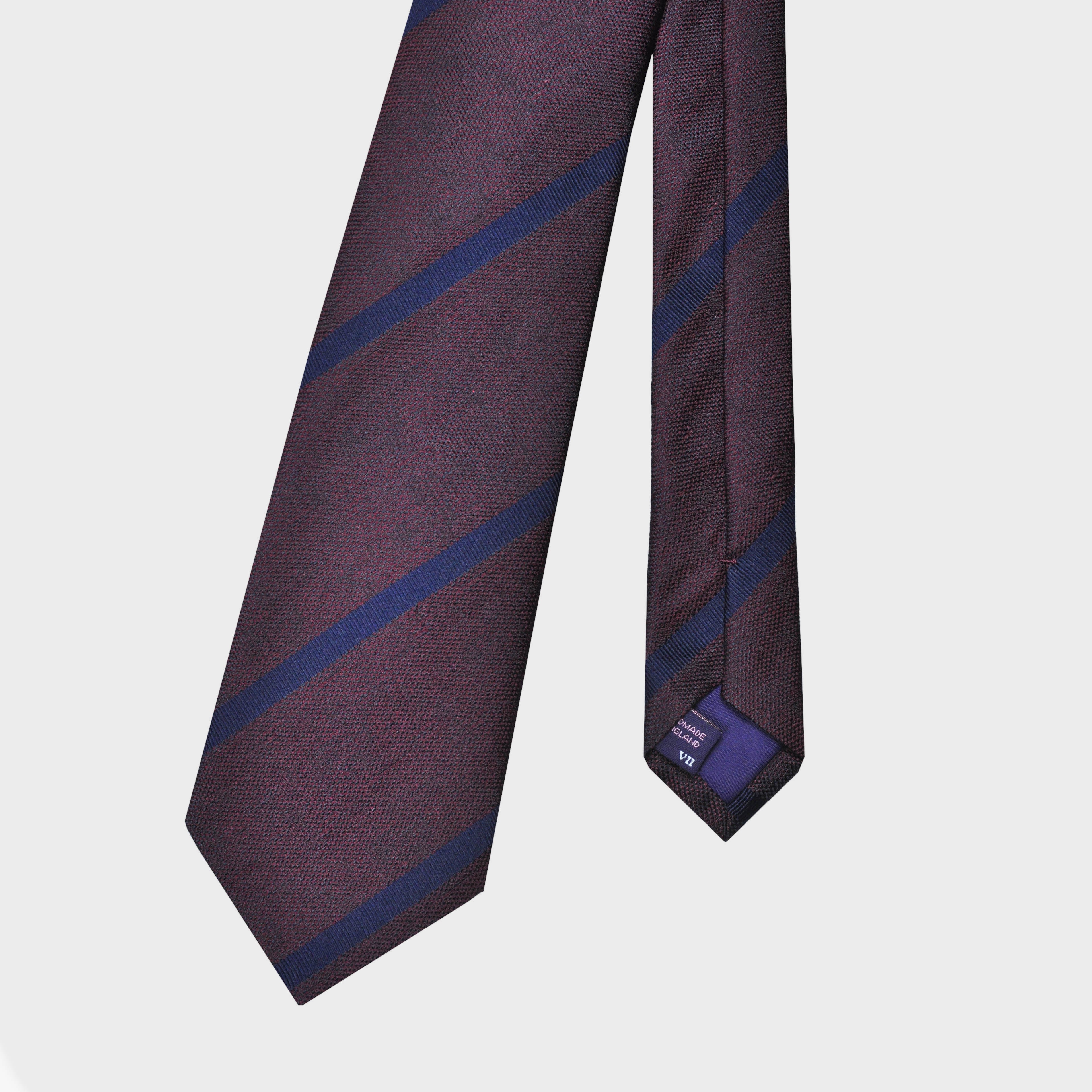Navy Reppe Stripes on Brown Tussah Silk Tie