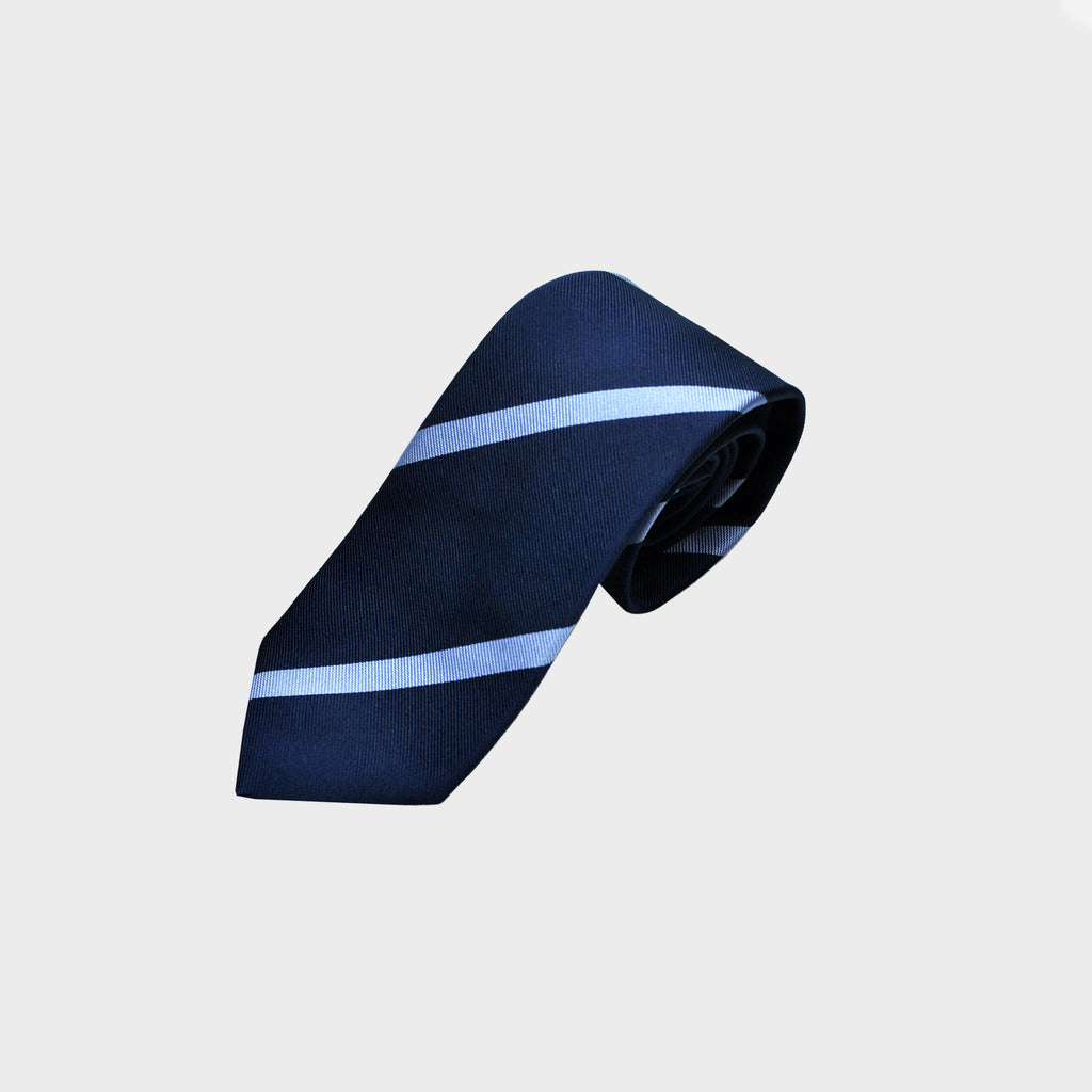 Light Blue Stripes on Navy Reppe Silk Tie