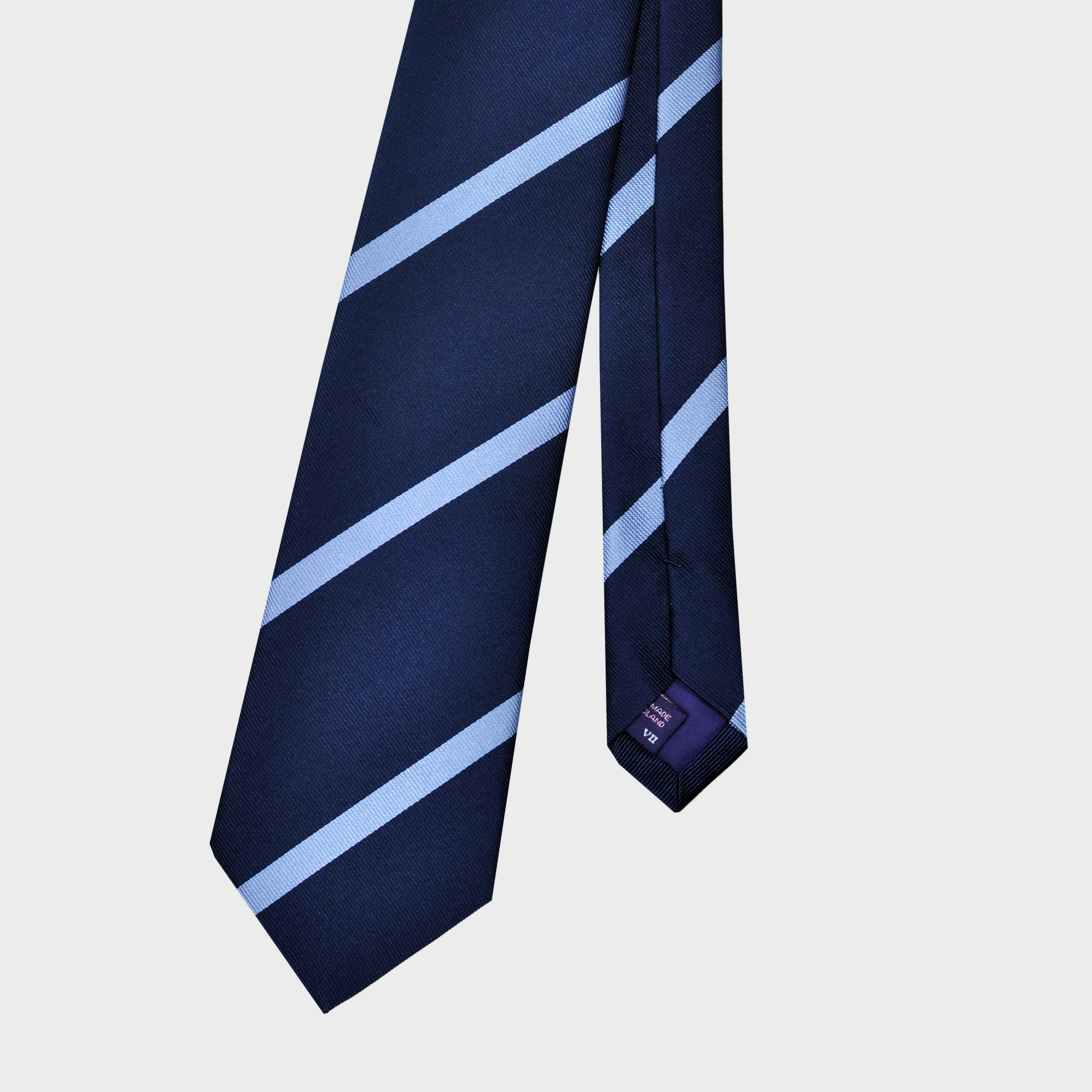 Light Blue Stripes on Navy Reppe Silk Tie