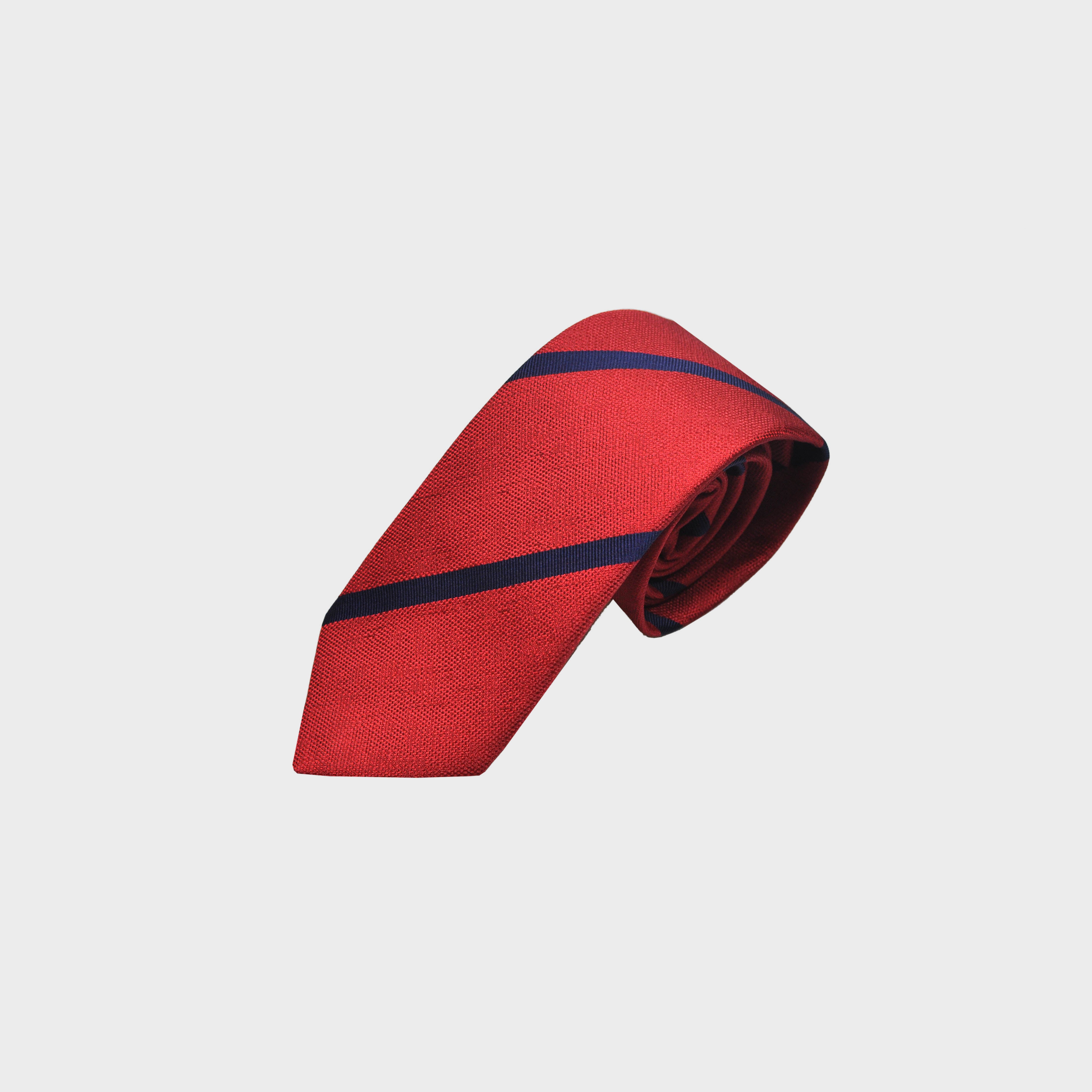 Navy Reppe Stripes on Red Tussah Silk Tie