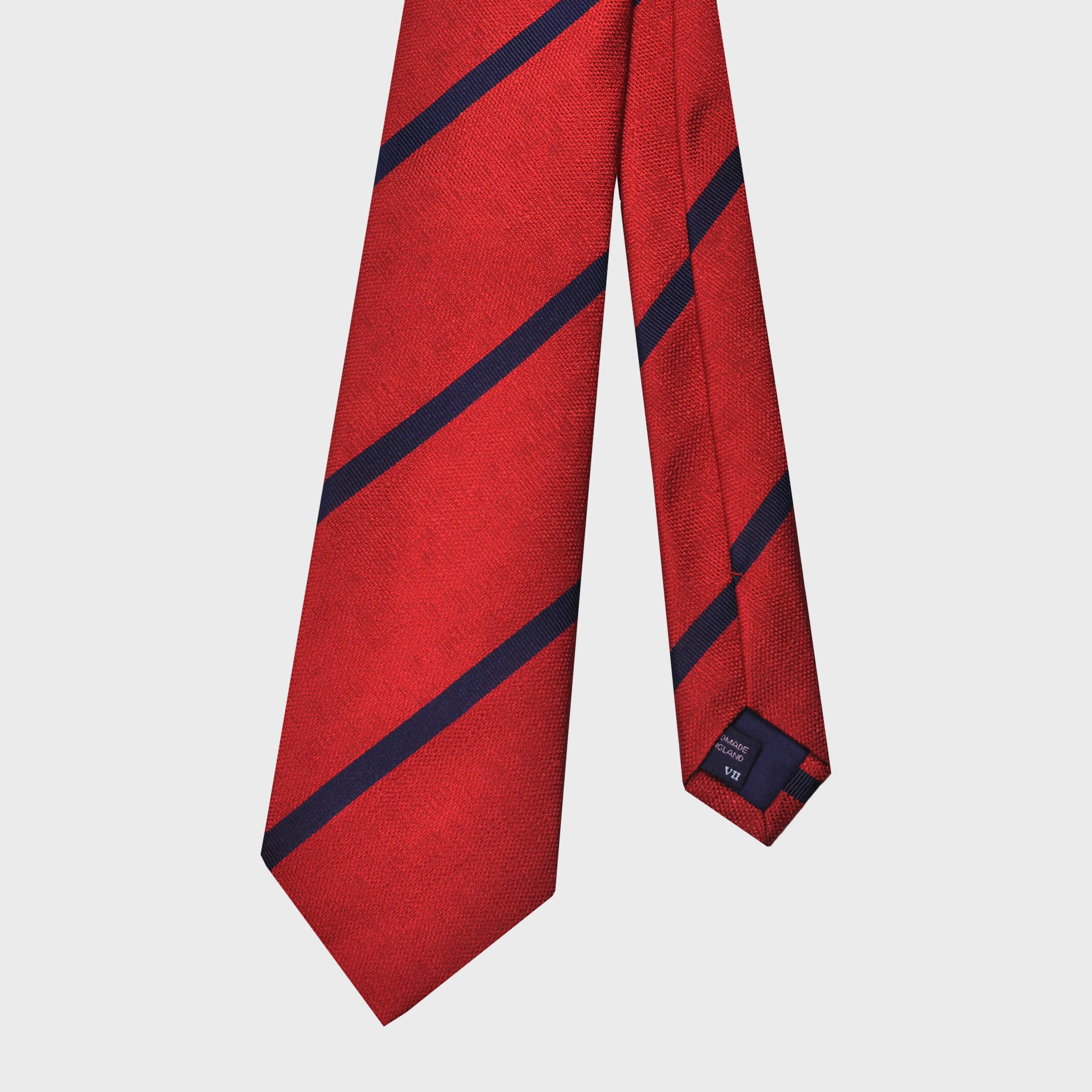 Navy Reppe Stripes on Red Tussah Silk Tie