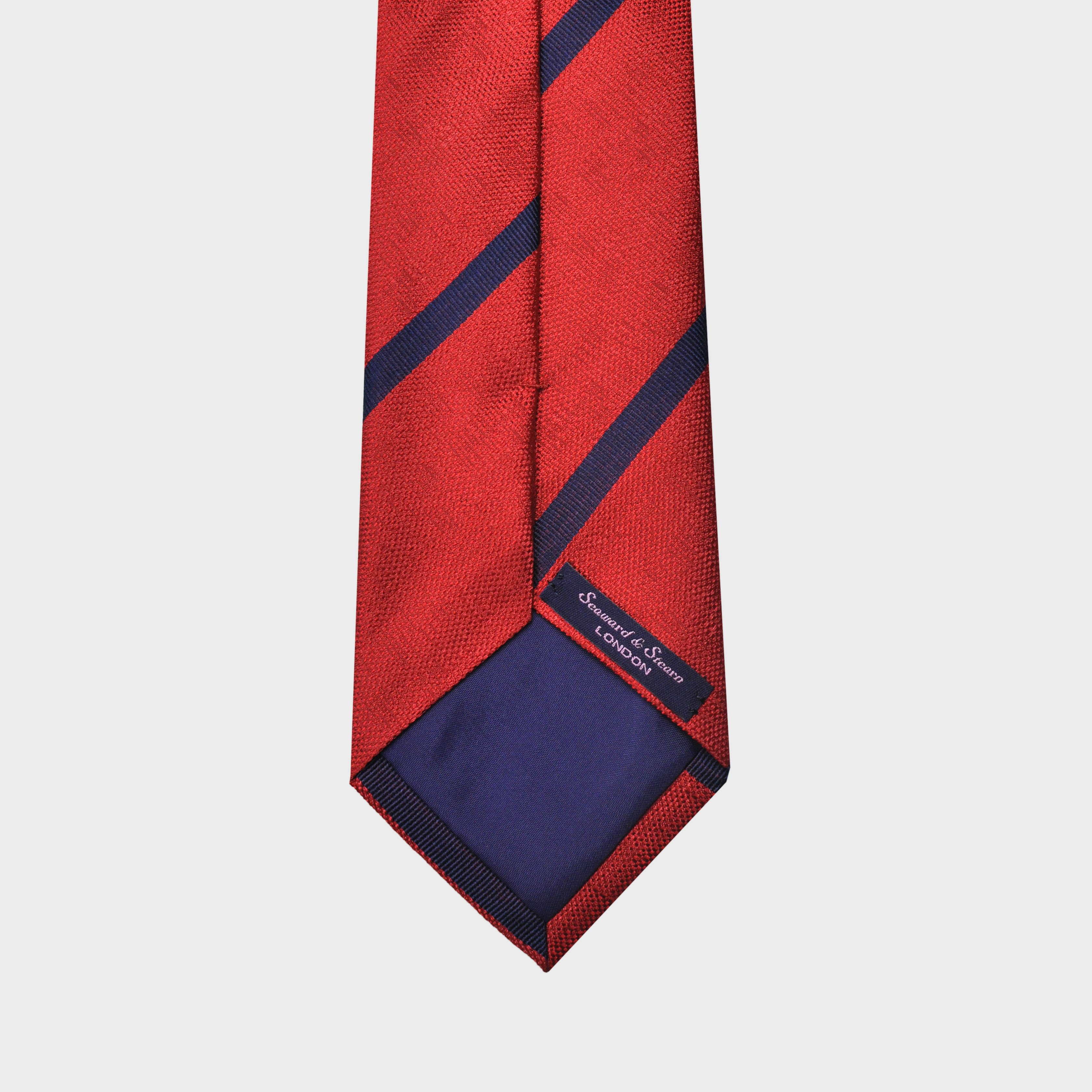Navy Reppe Stripes on Red Tussah Silk Tie