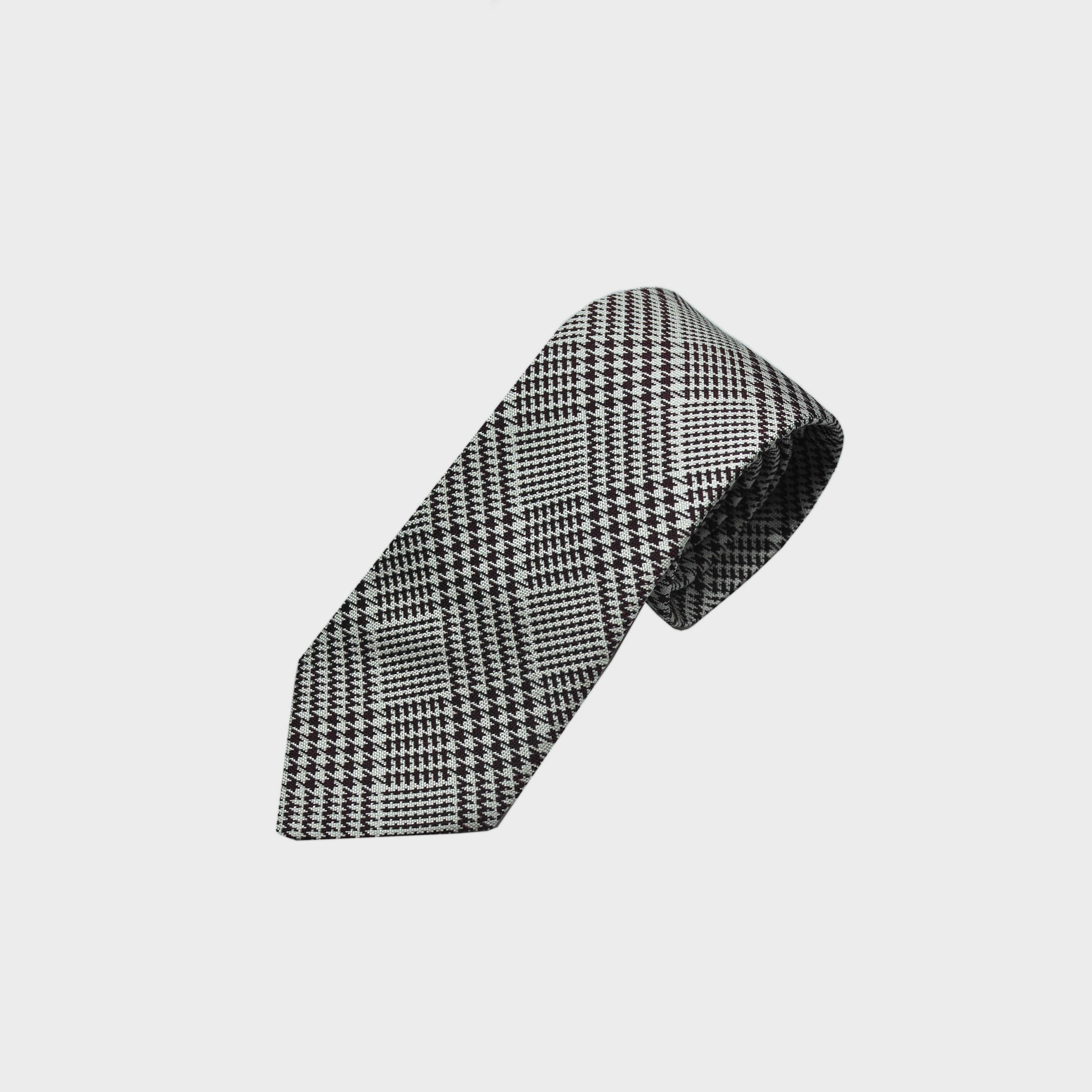 Puppy Tooth Prince of Wales Silk Tie in Brown