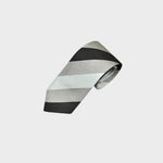 Brown & Ecru Reppe Silk & White Tussah Silk Striped Tie