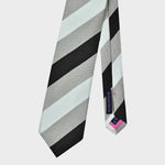 Brown & Ecru Reppe Silk & White Tussah Silk Striped Tie