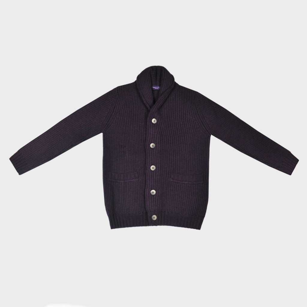 Chunky Heavy Weight Shawl Collar Merino Wool Cardigan in Claret