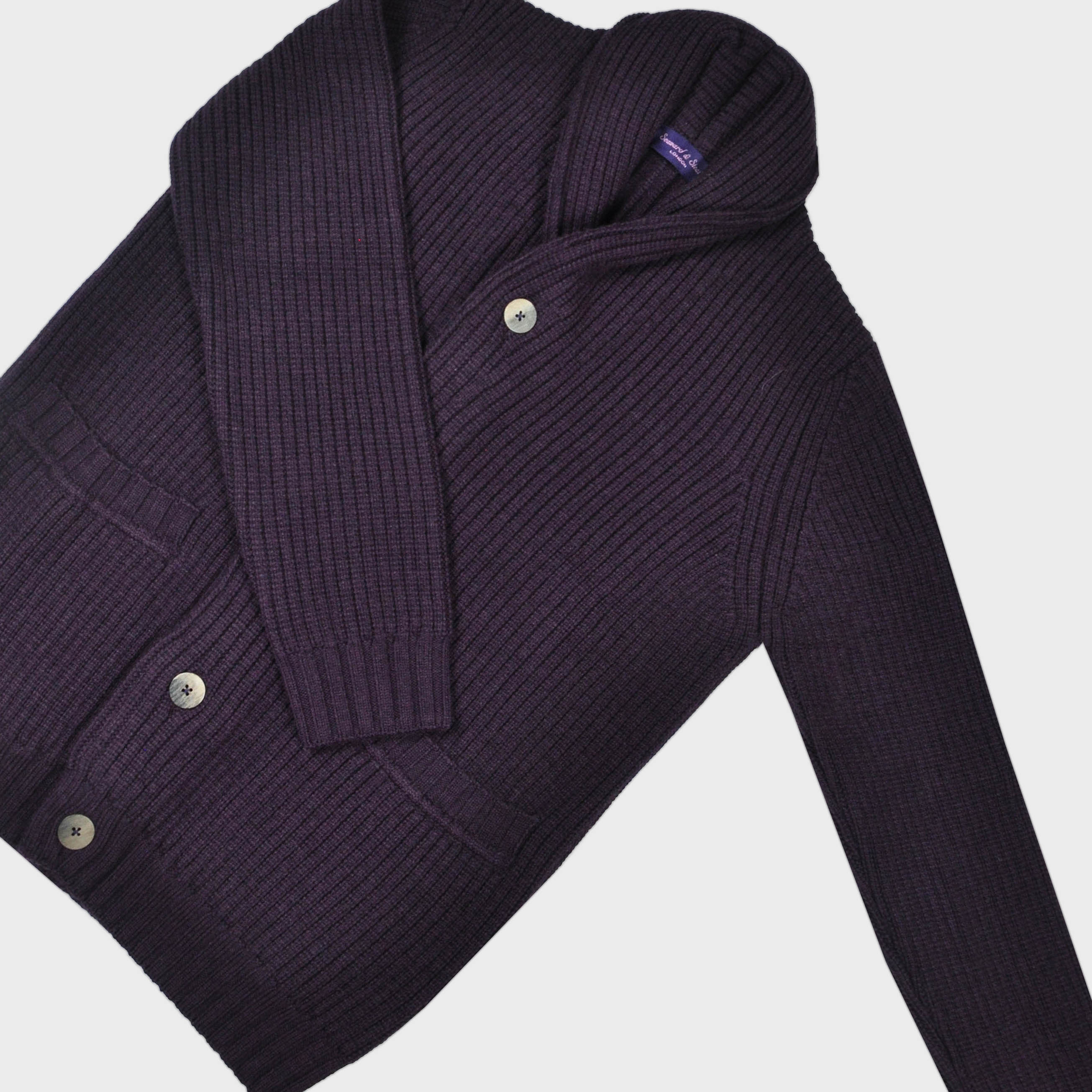 Chunky Heavy Weight Shawl Collar Merino Wool Cardigan in Claret