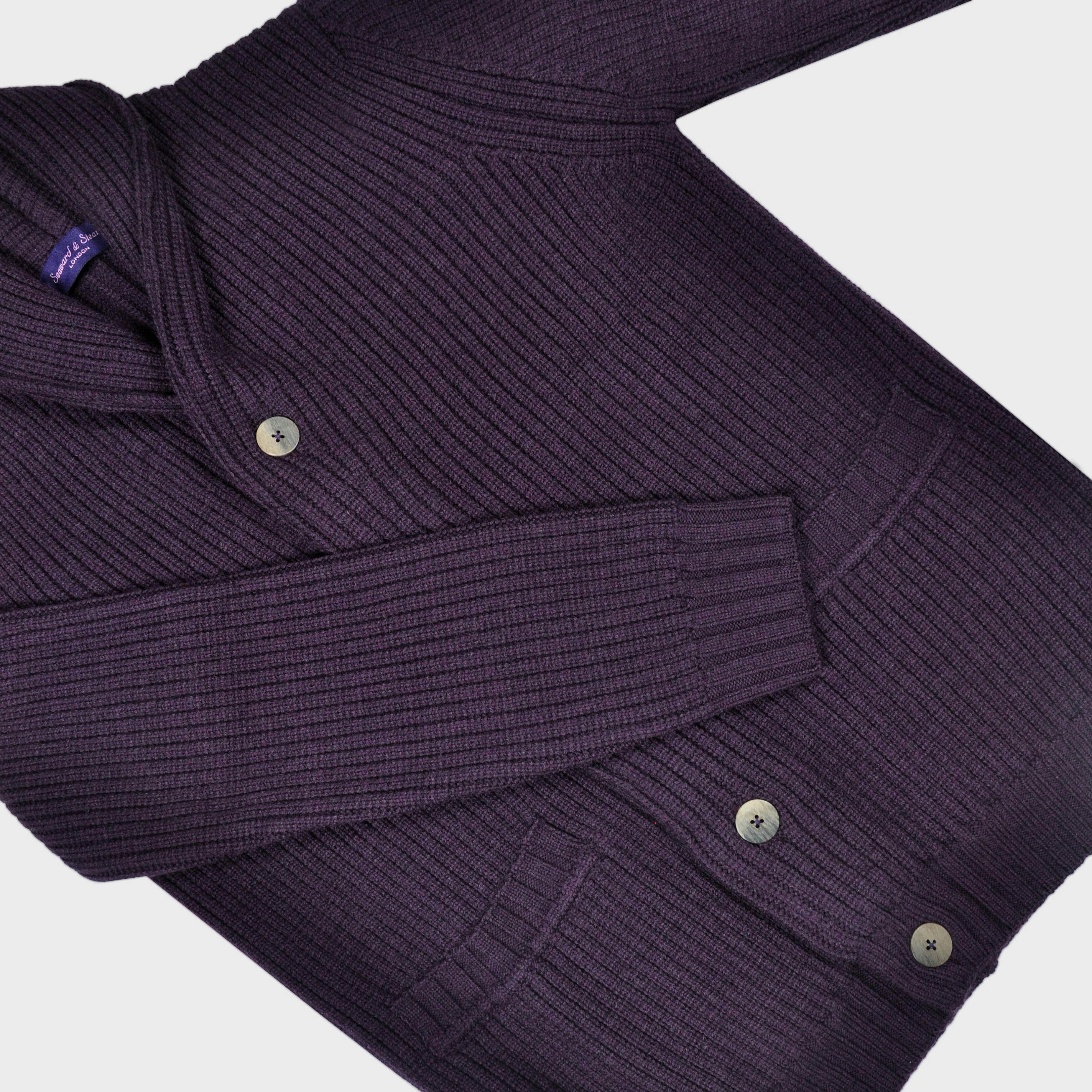 Chunky Heavy Weight Shawl Collar Merino Wool Cardigan in Claret