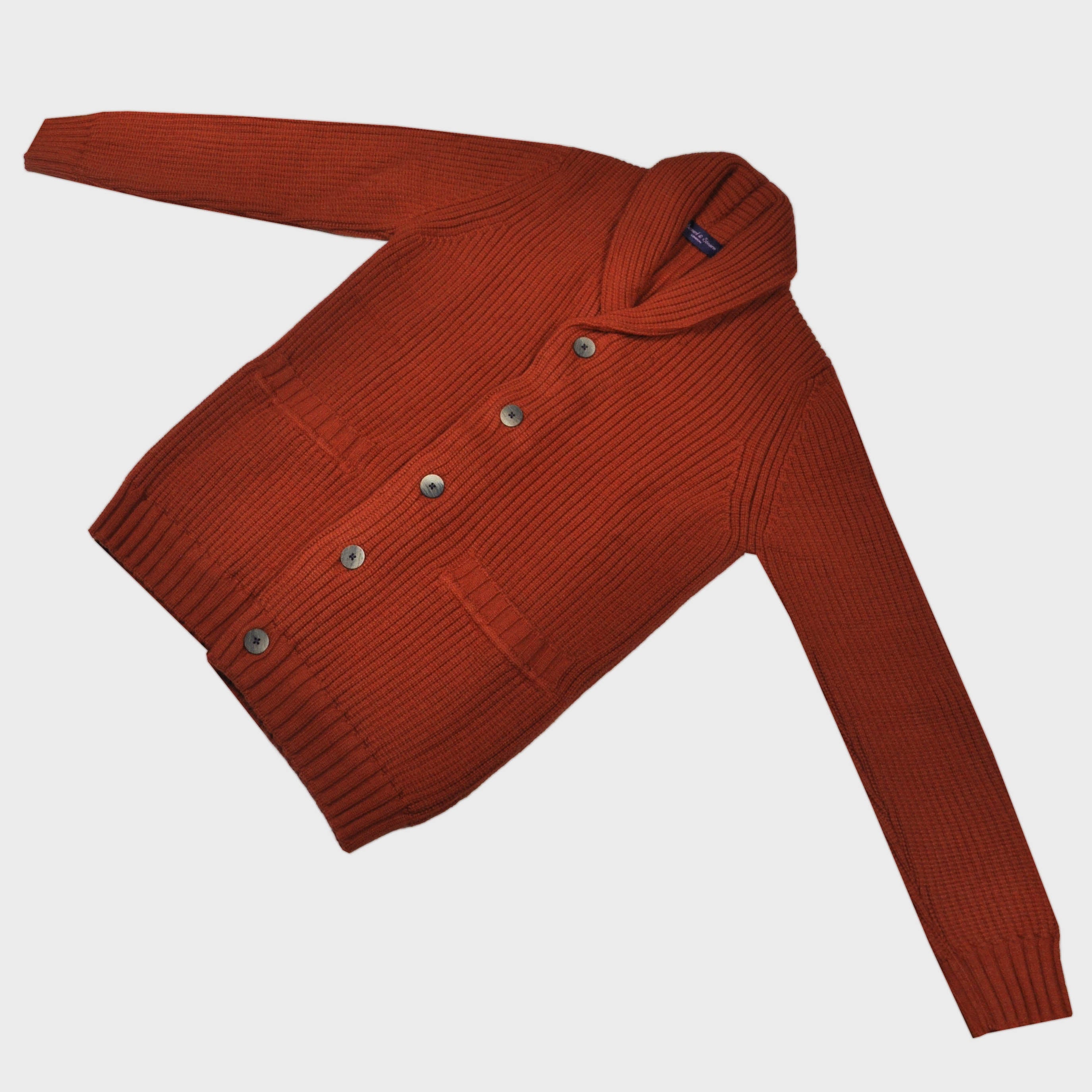 Chunky Heavy Weight Shawl Collar Merino Wool Cardigan in Rusty Orange