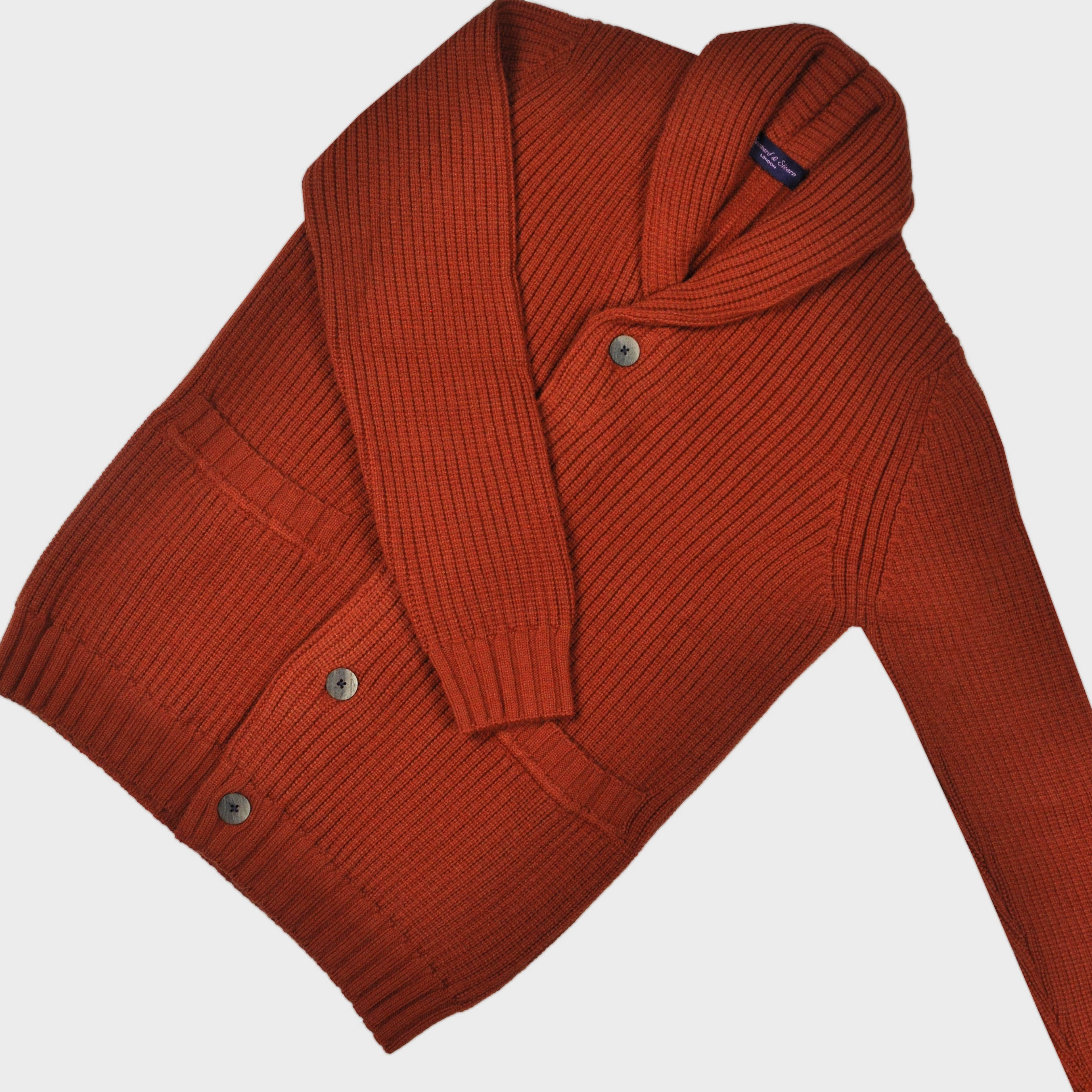 Chunky Heavy Weight Shawl Collar Merino Wool Cardigan in Rusty Orange