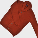 Chunky Heavy Weight Shawl Collar Merino Wool Cardigan in Rusty Orange