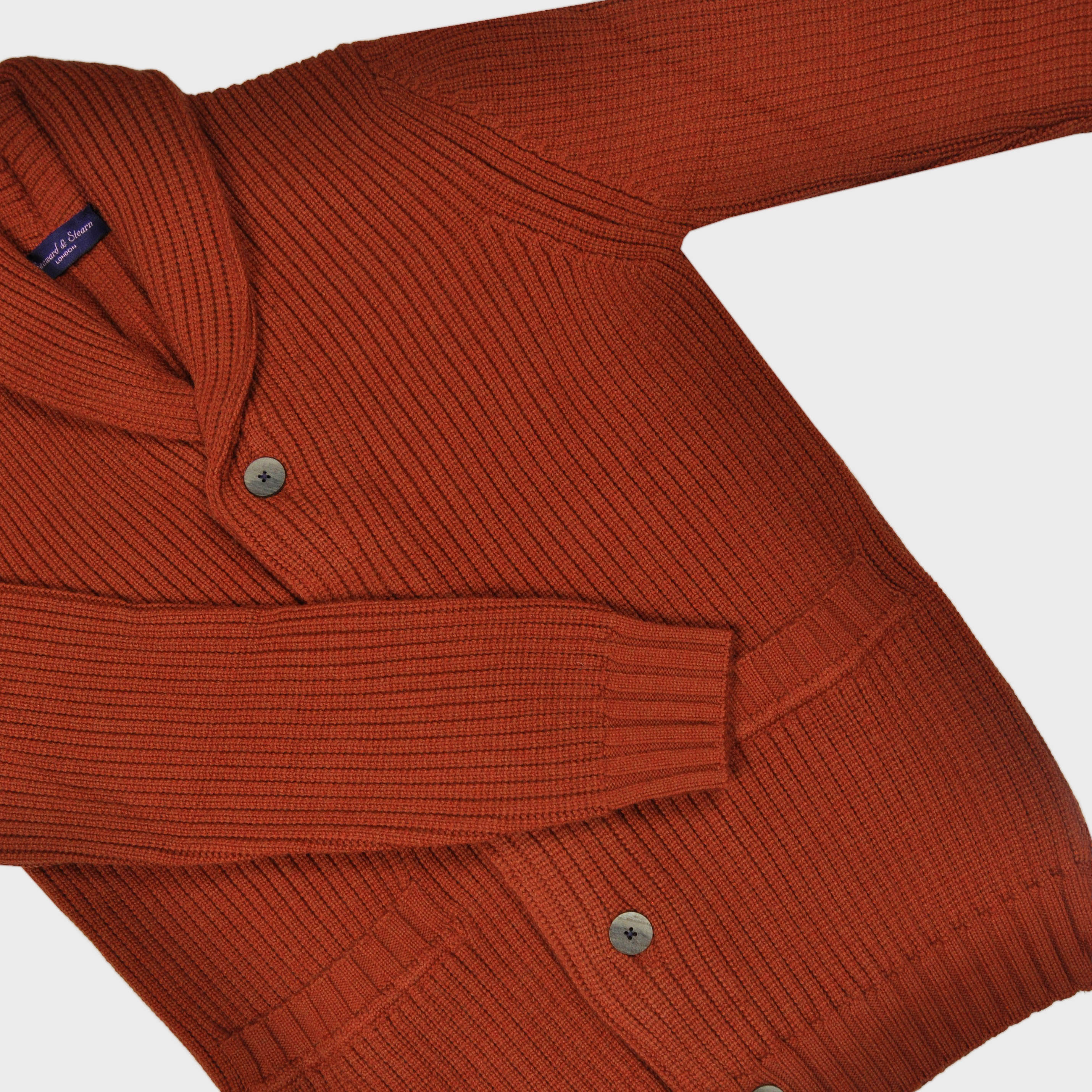Chunky Heavy Weight Shawl Collar Merino Wool Cardigan in Rusty Orange