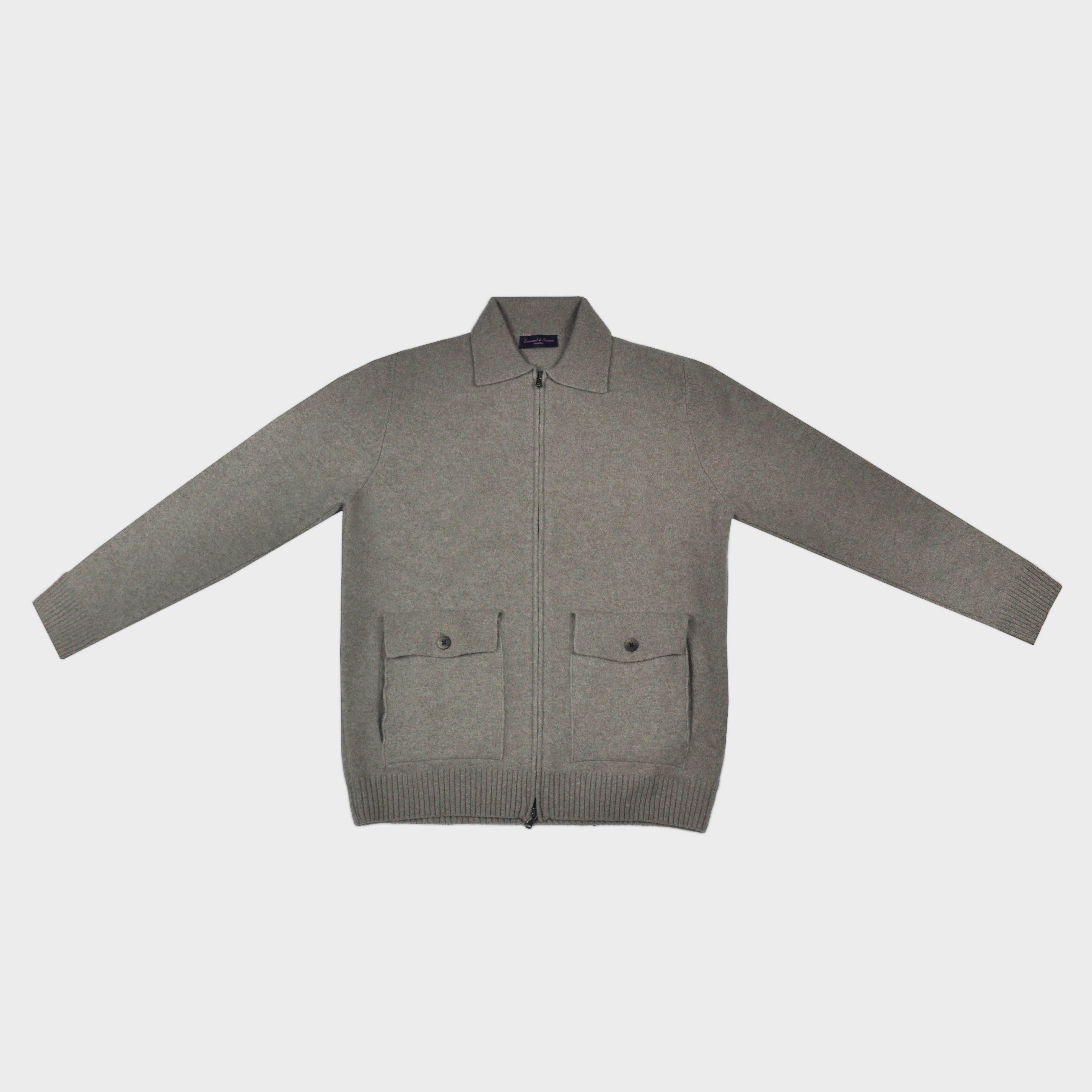 Wool Bomber Zip Cardigan in Oatmeal