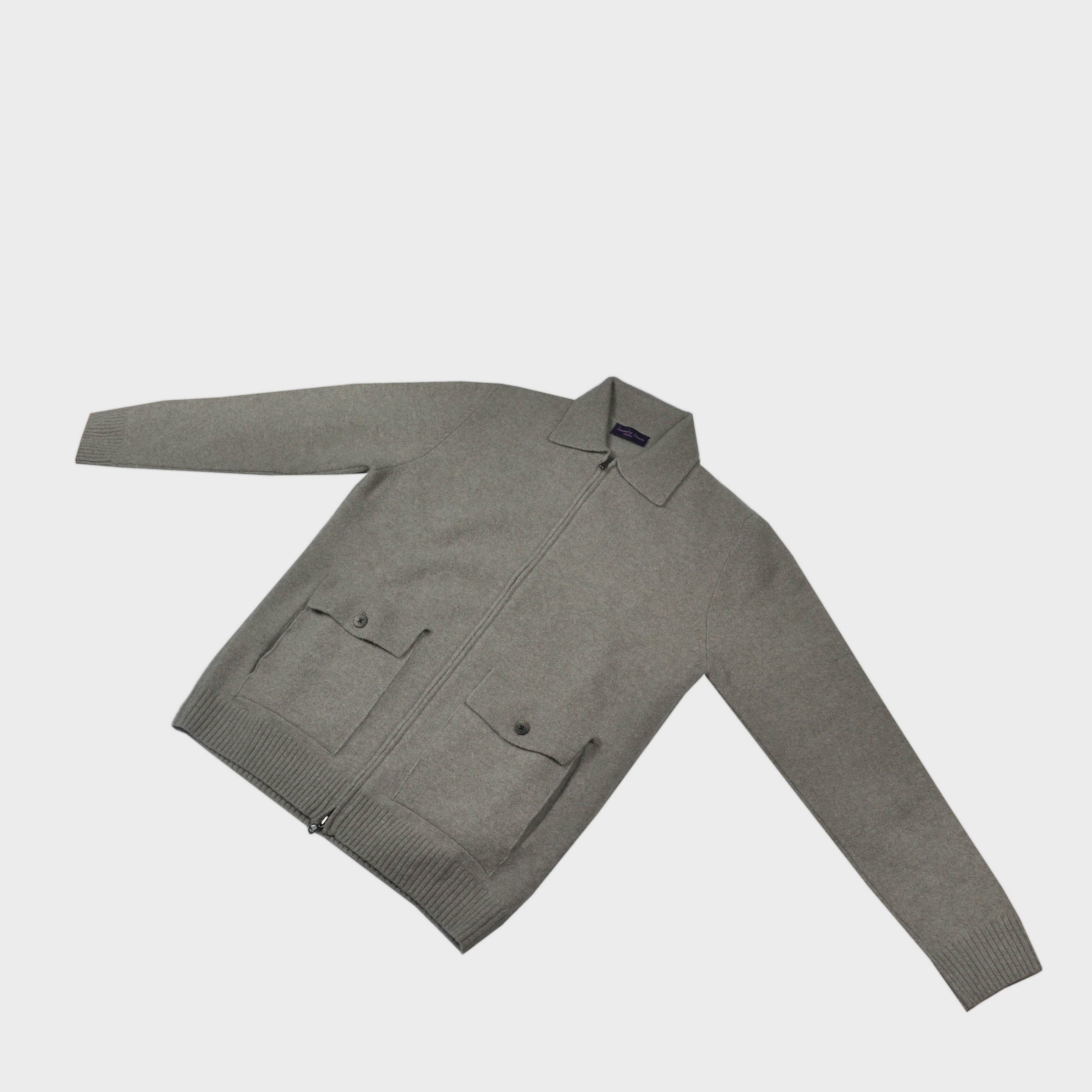 Wool Bomber Zip Cardigan in Oatmeal