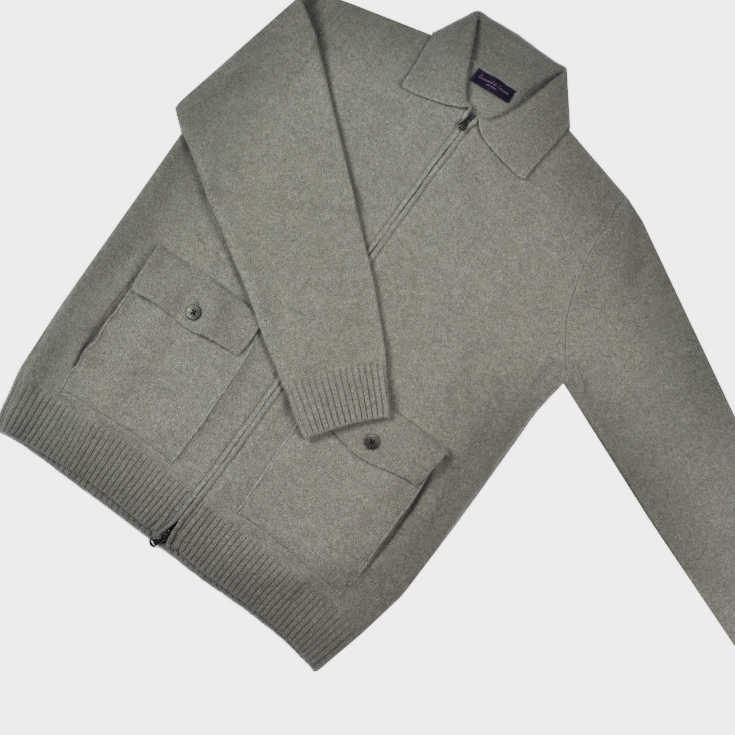 Wool Bomber Zip Cardigan in Oatmeal