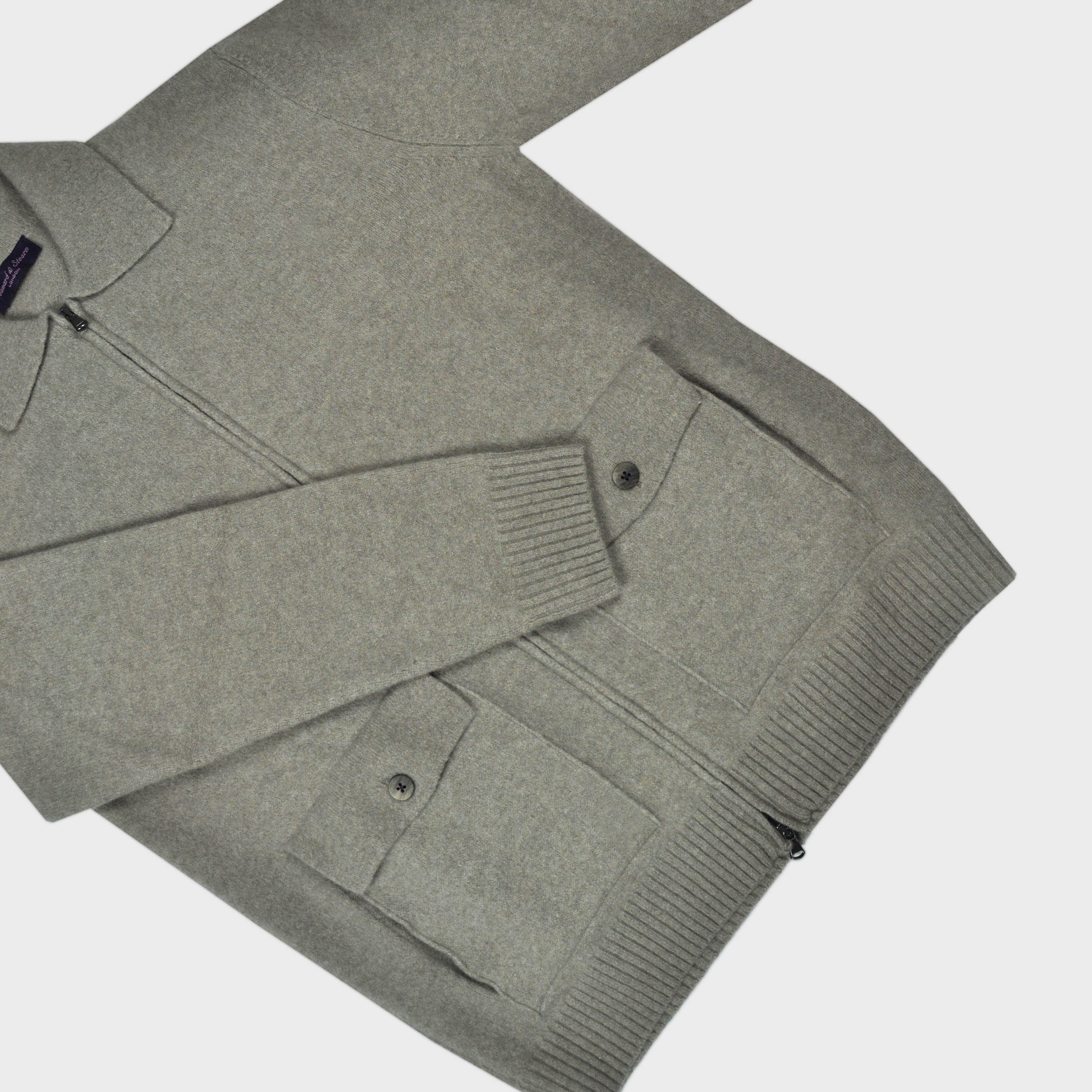 Wool Bomber Zip Cardigan in Oatmeal