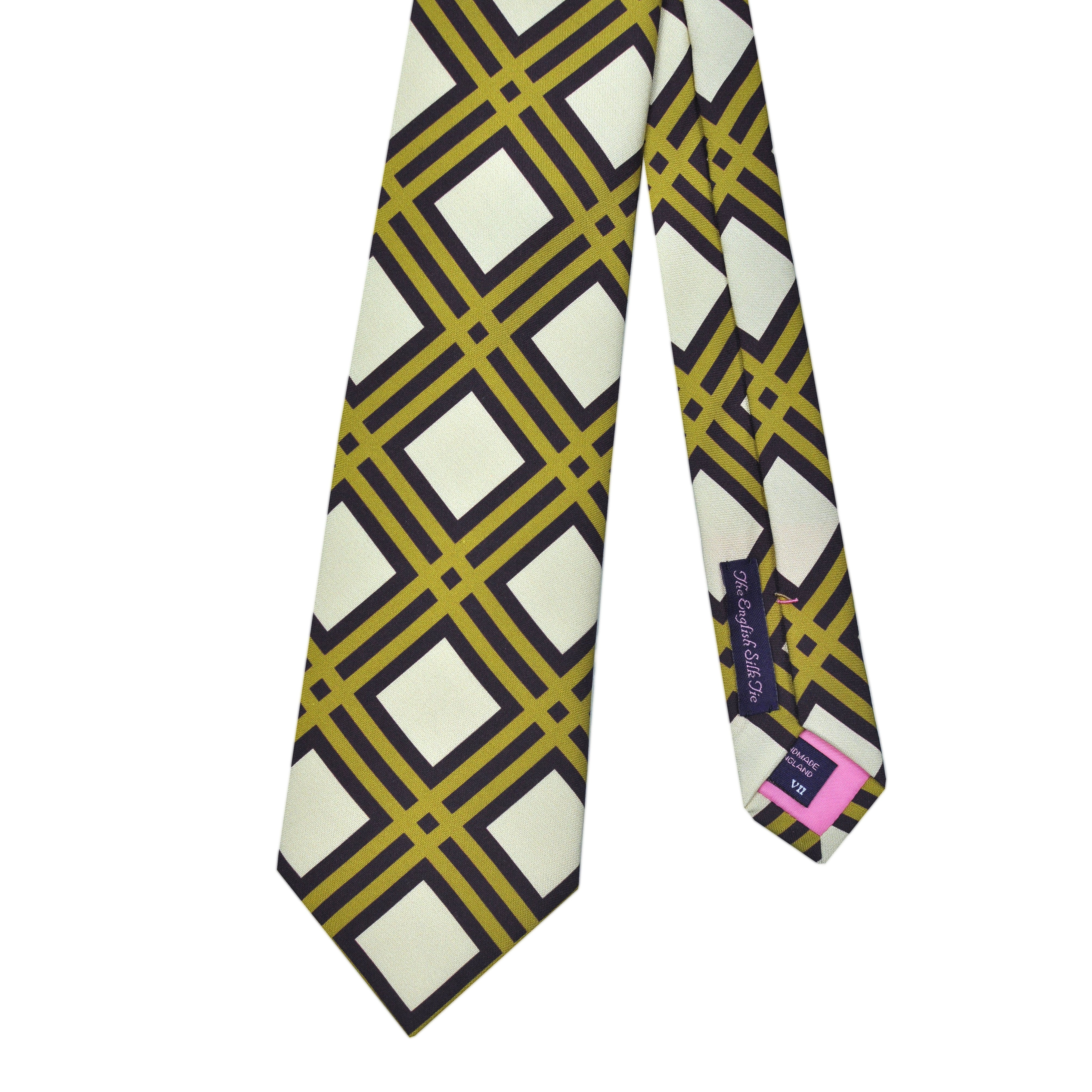 Lattice 'Dusty Silk' Print Tie in Mustard, Claret & Cream