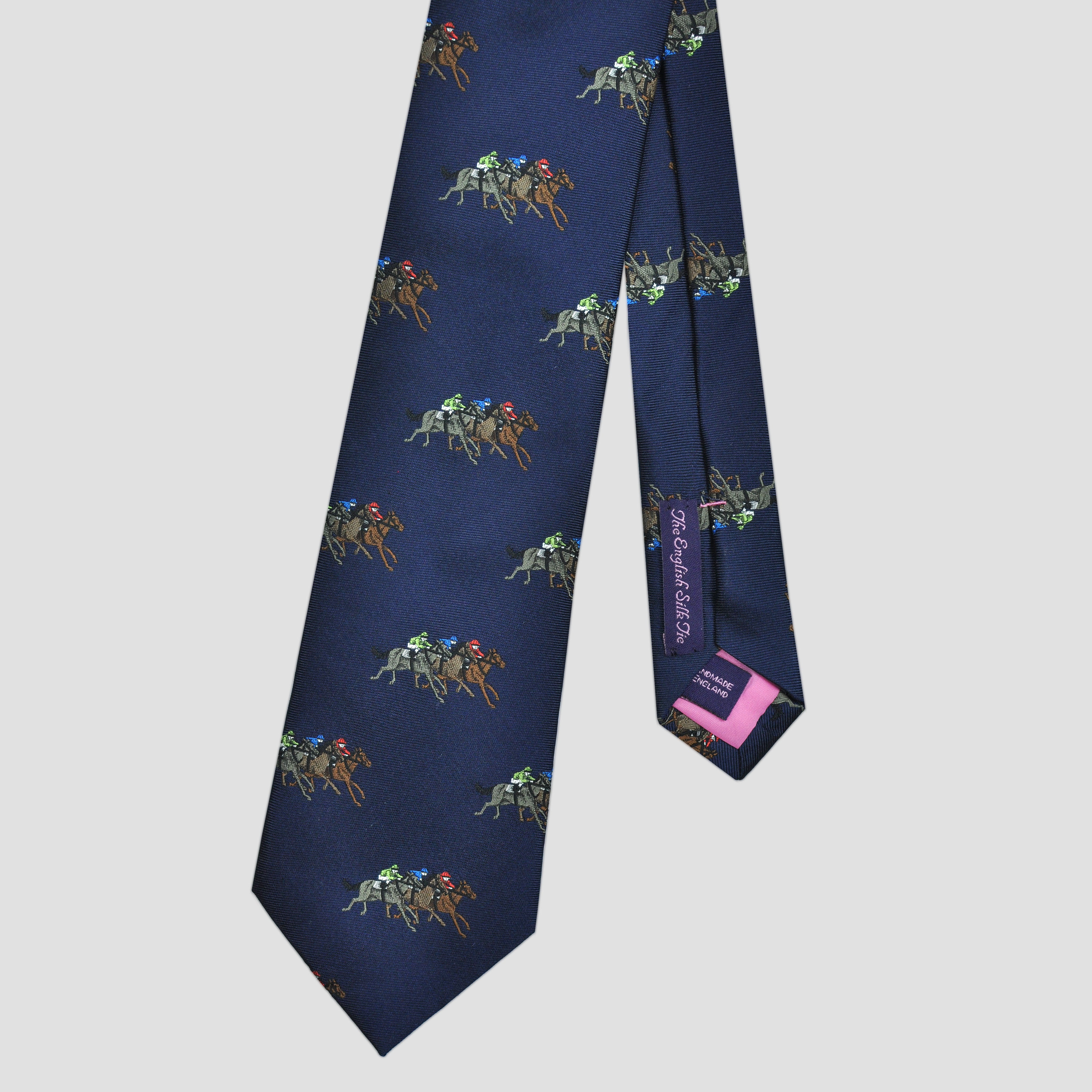 English Woven Silk 'At The Races' Tie in Navy