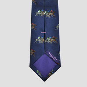 English Woven Silk 'At The Races' Tie in Navy