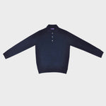 Super Fine Merino Wool Long Sleeve Polo in Deep Navy