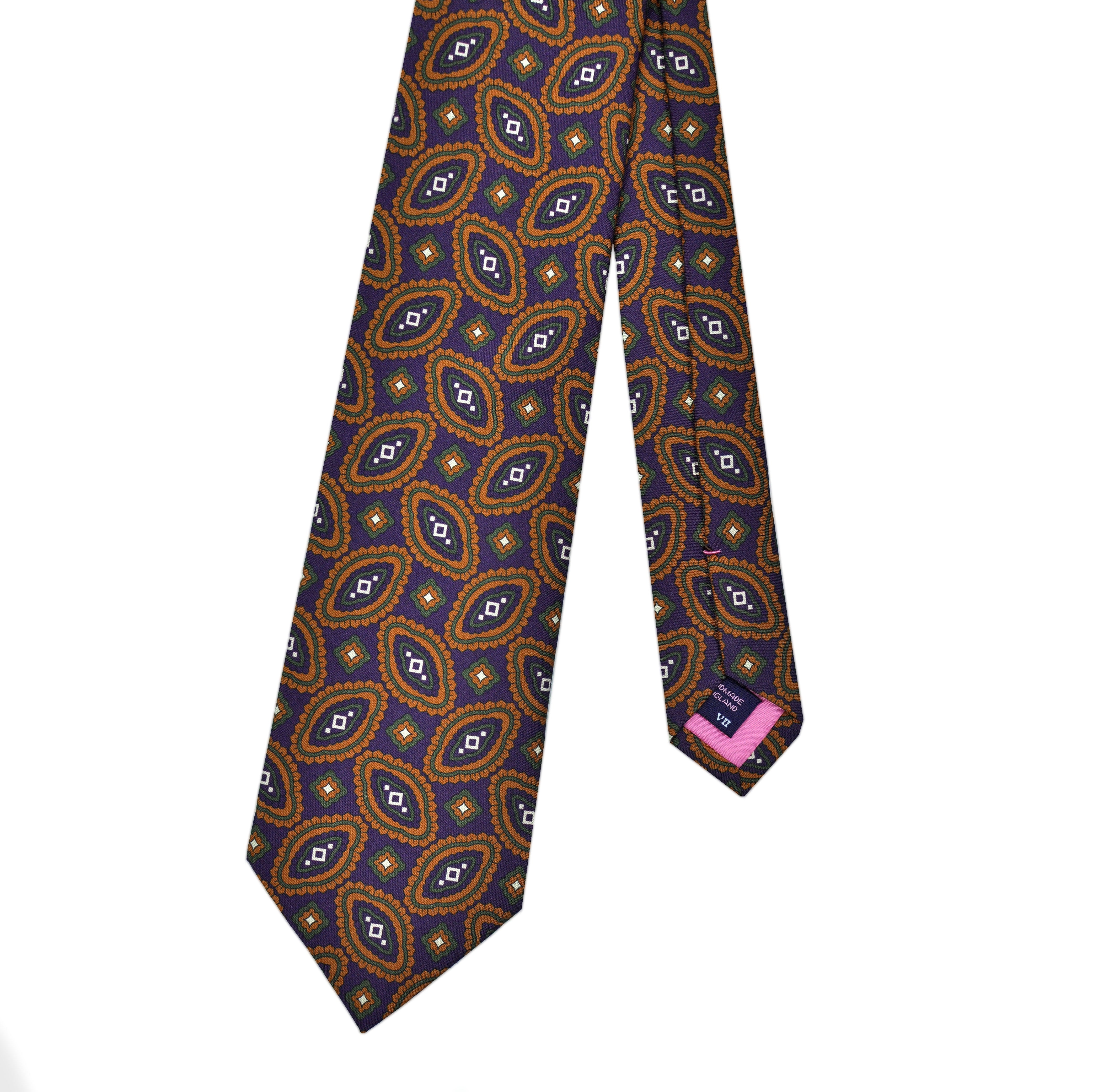 Florets 'Dusty Silk' Print Tie in Purple & Ochre