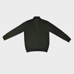 Super Fine Merino Wool Long Sleeve Polo in Bottle Green