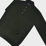 Super Fine Merino Wool Long Sleeve Polo in Bottle Green