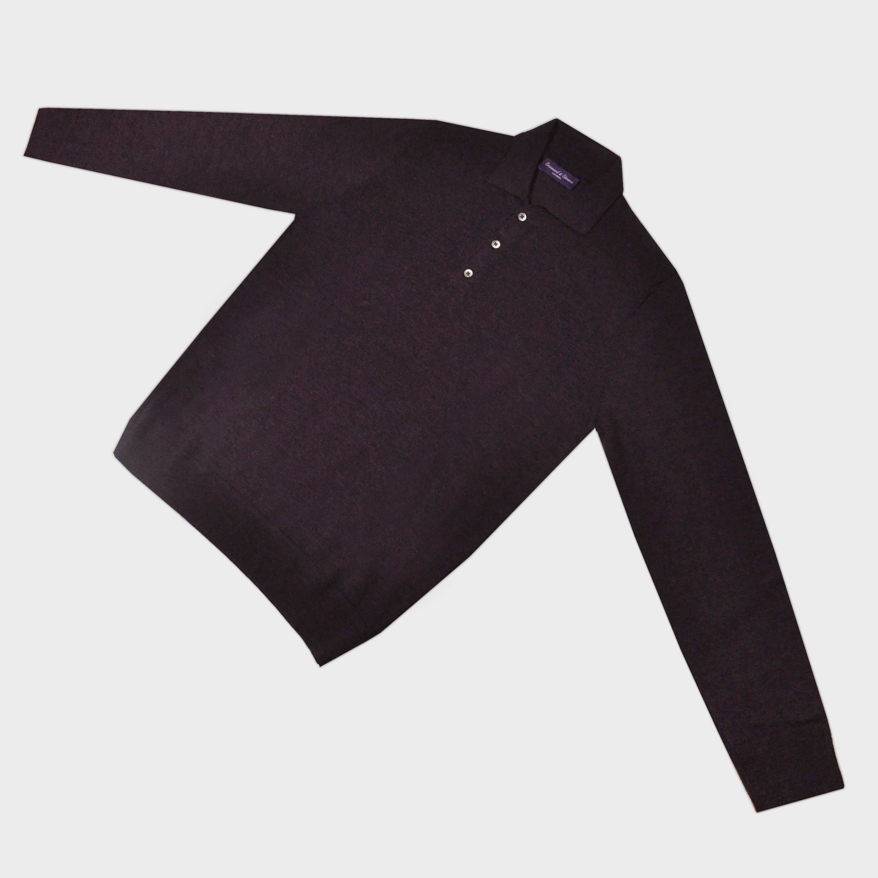 Super Fine Merino Wool Long Sleeve Polo in Claret