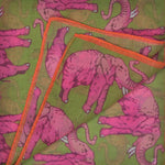 Elephants Cotton & Cashmere Pocket Square in Pink & Olive Green