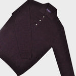 Super Fine Merino Wool Long Sleeve Polo in Claret