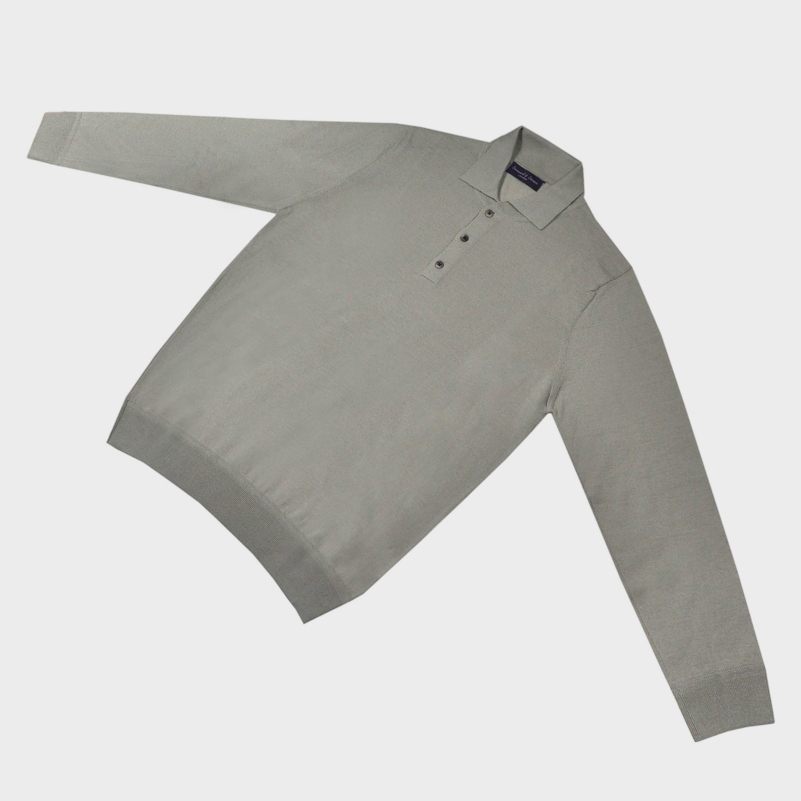 Super Fine Merino Wool Long Sleeve Polo in Ecru