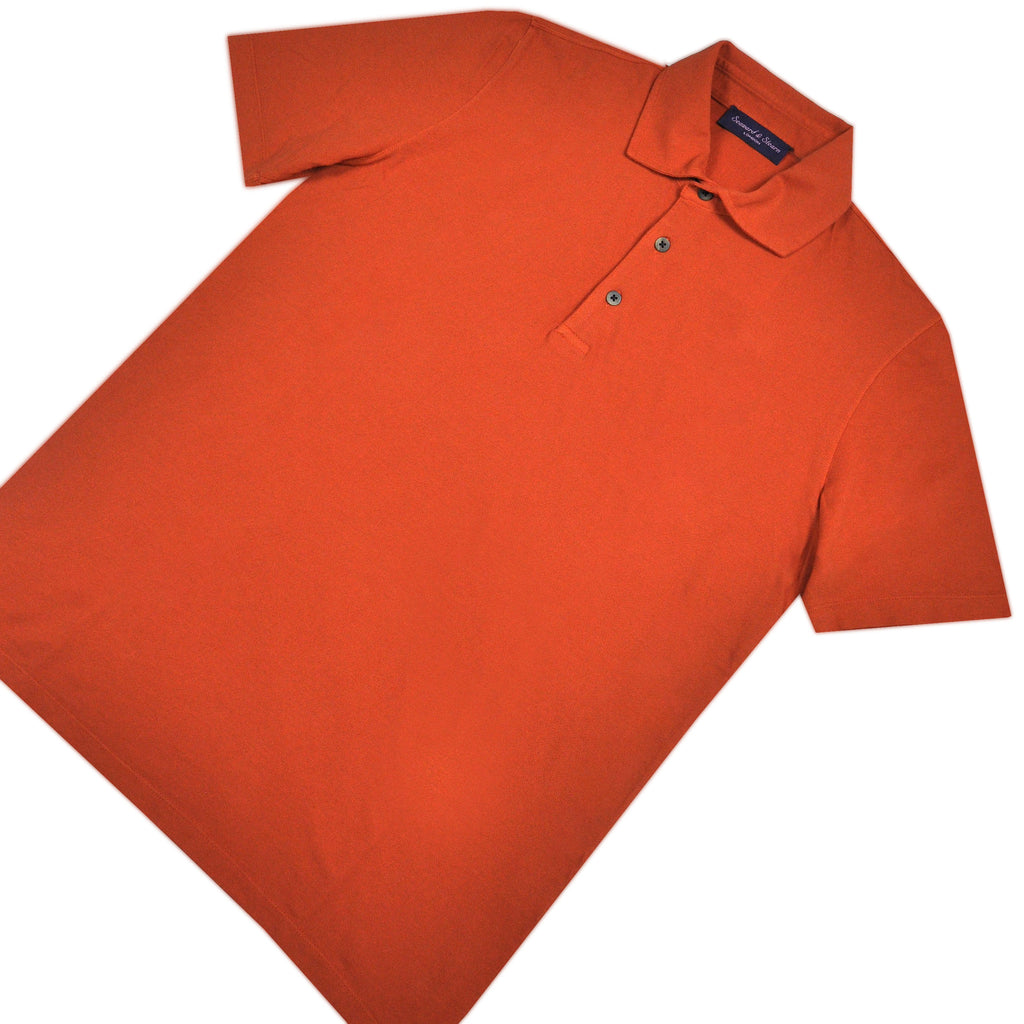 Fine Pique Cotton Polo Shirt in Rusty Red
