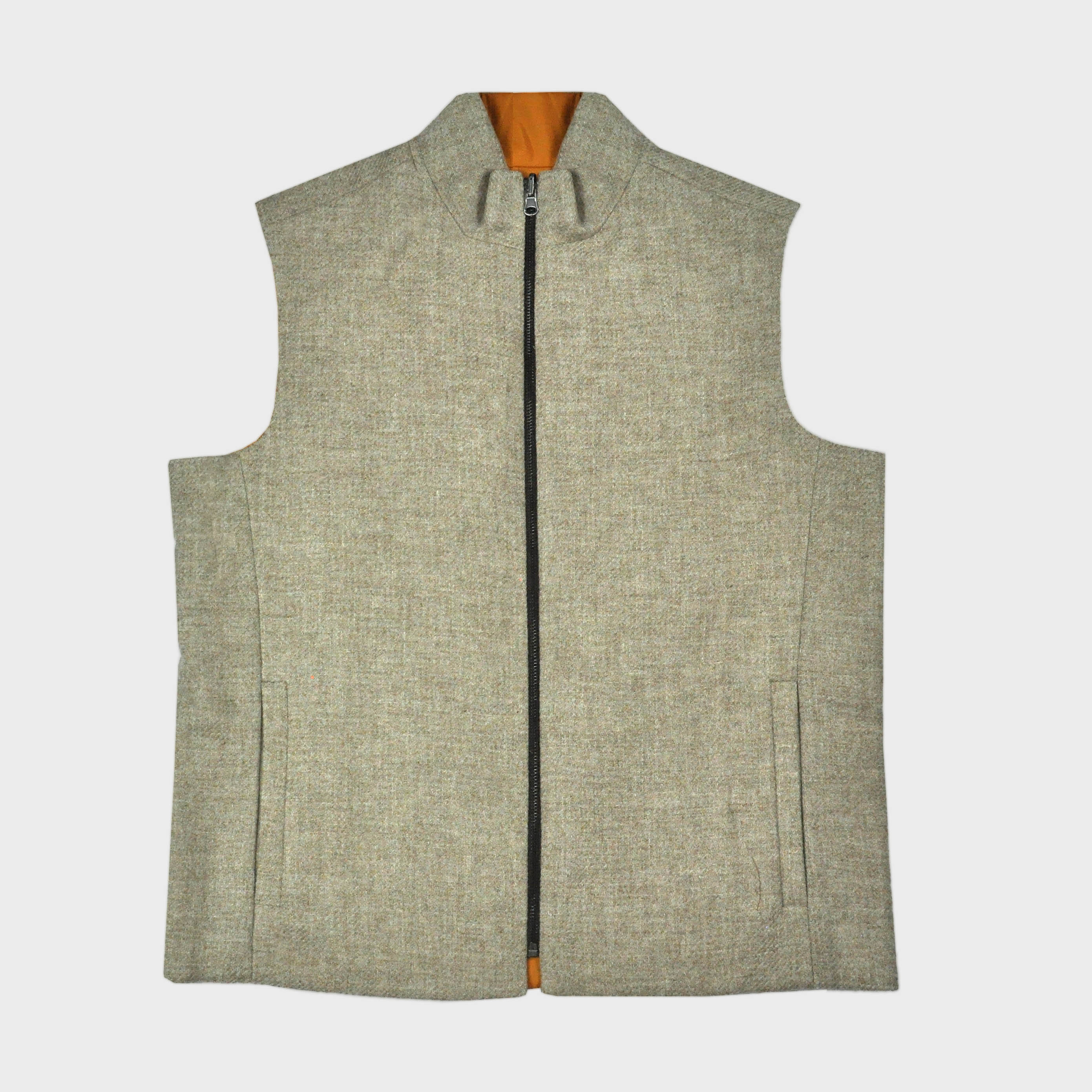 Reversible Wool & Puffer Gilet in Oatmeal & Orange