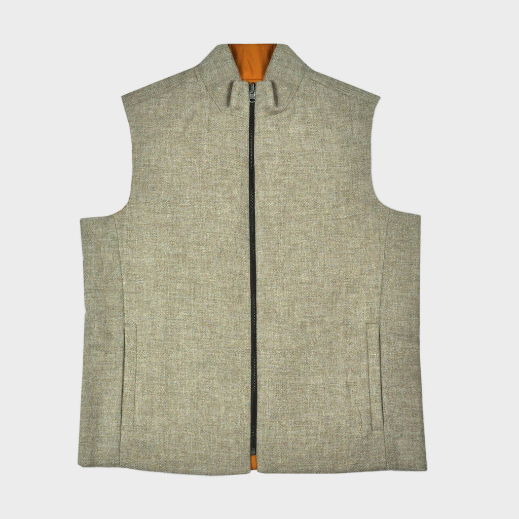 Reversible Wool & Puffer Gilet in Oatmeal & Orange
