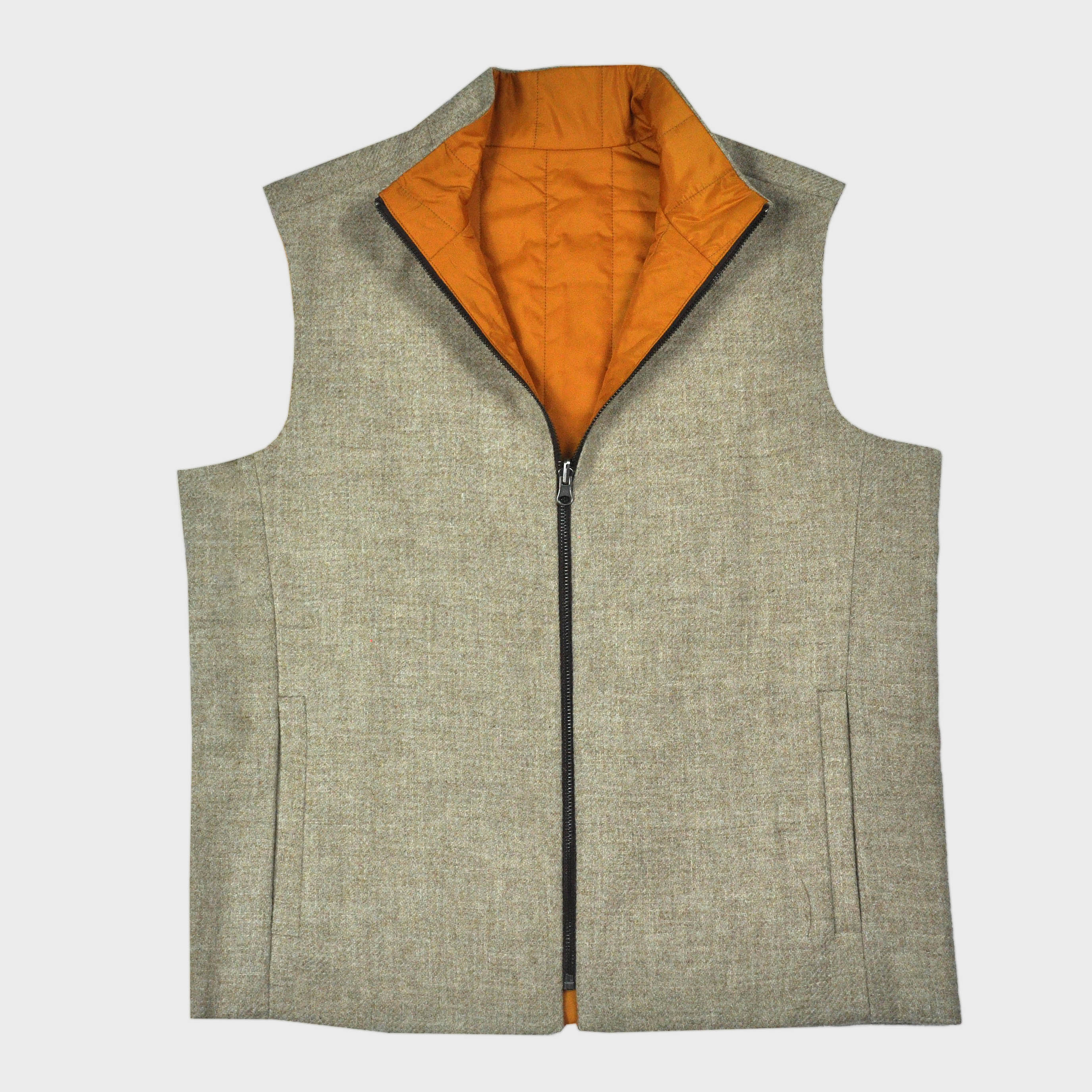 Reversible Wool & Puffer Gilet in Oatmeal & Orange