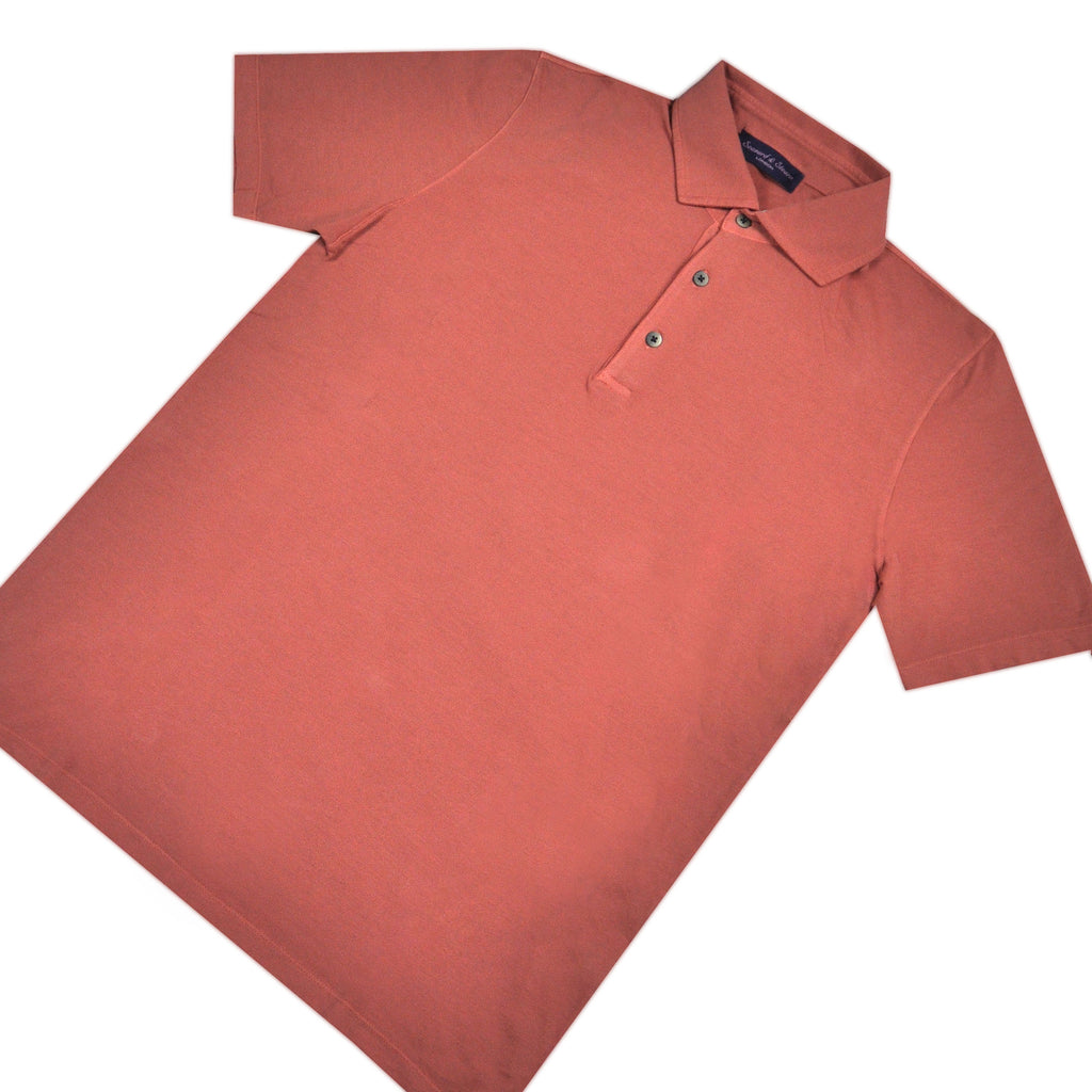 Fine Pique Cotton Polo Shirt in Dark Peach