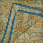 Giraffe Cotton & Cashmere Pocket Square in Yellow, Light Olive & Blue