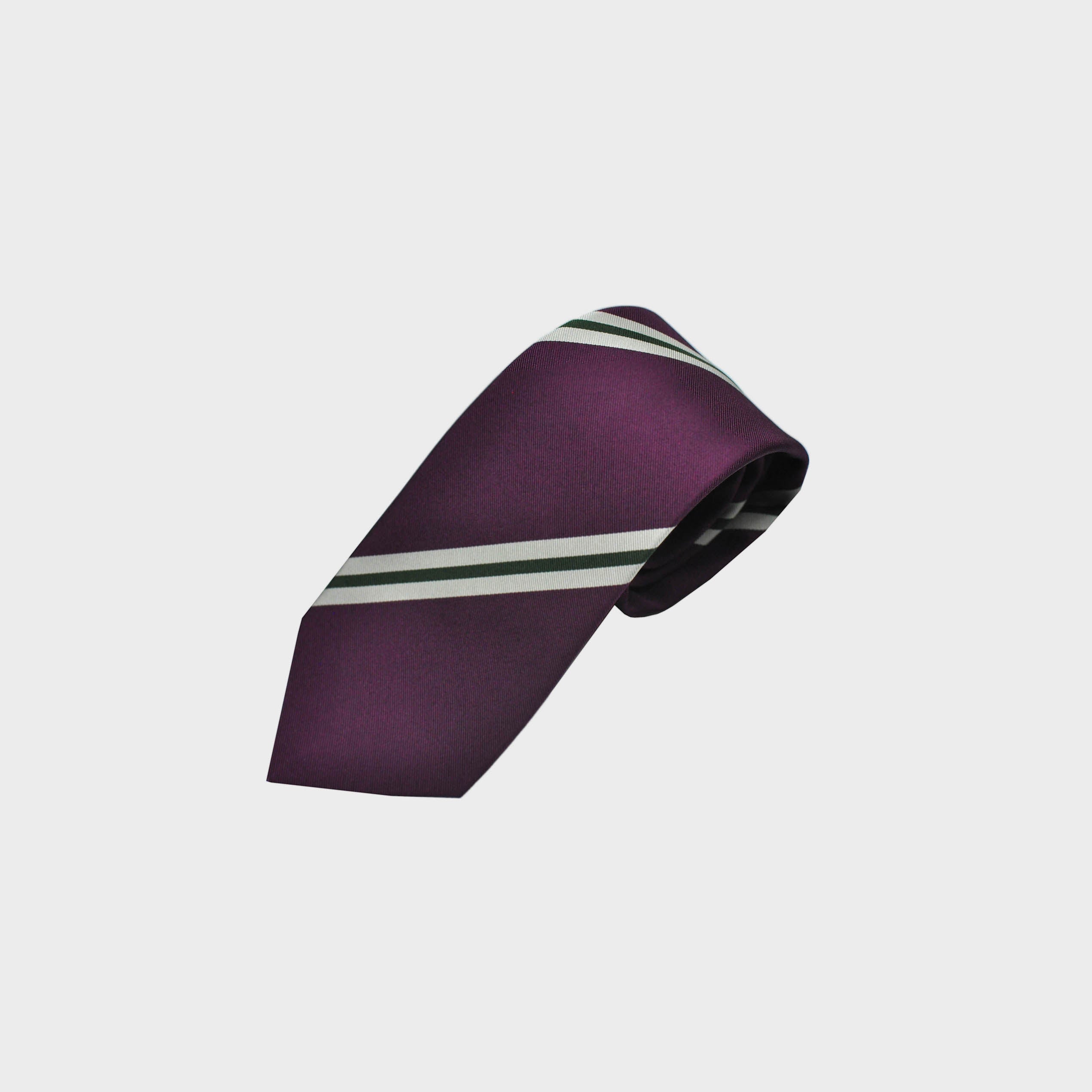 Claret with Green & White Stripes Woven Silk Tie