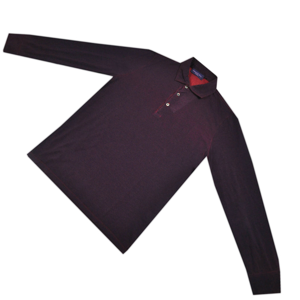 Super Fine Cotton Long Sleeve Polo Shirt in Claret