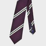 Claret with Green & White Stripes Woven Silk Tie