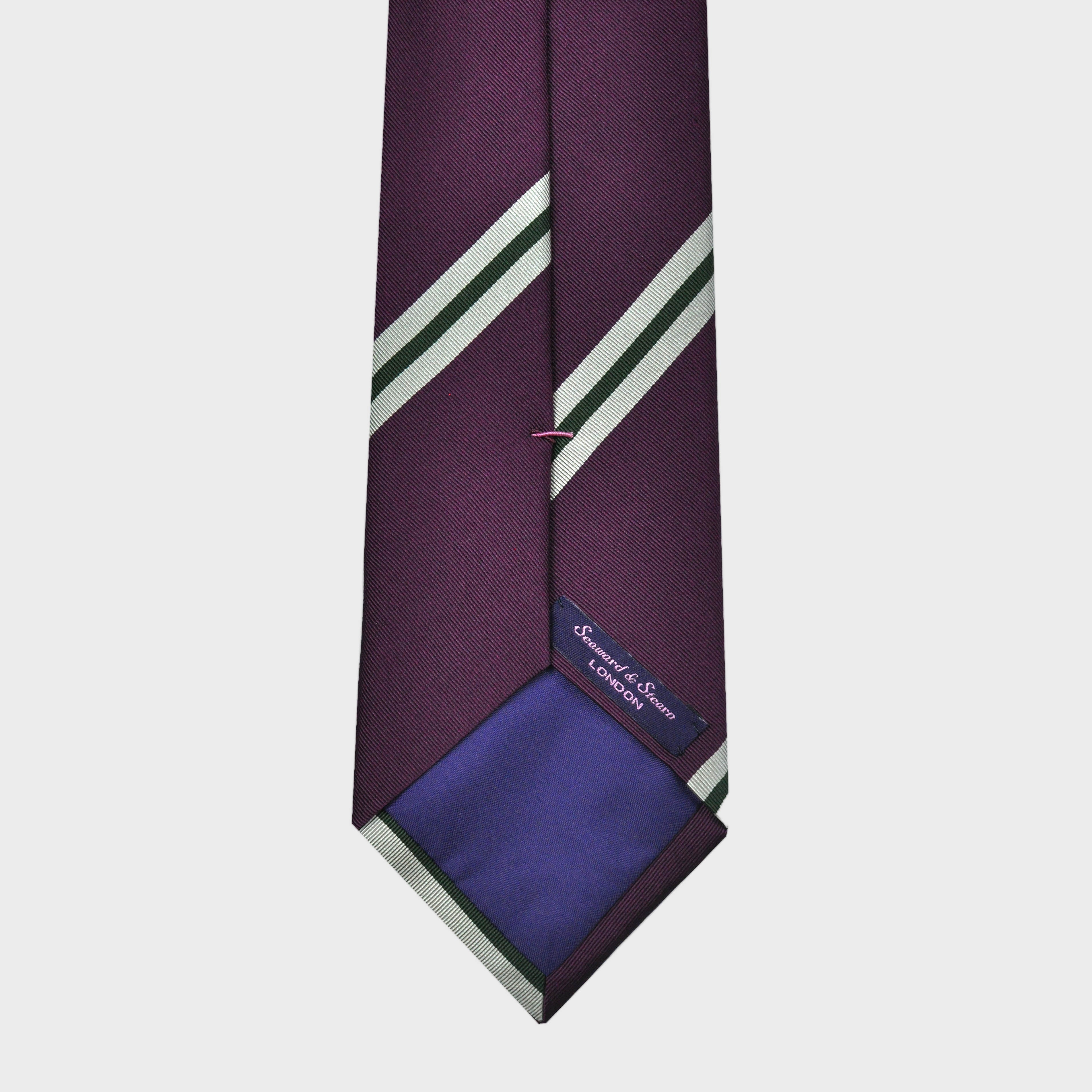 Claret with Green & White Stripes Woven Silk Tie