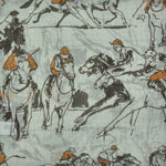 Horse Racing Cotton & Cashmere Pocket Square in Grey & Orange