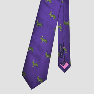 English Woven Silk 'Green Rabbit' Tie in Purple