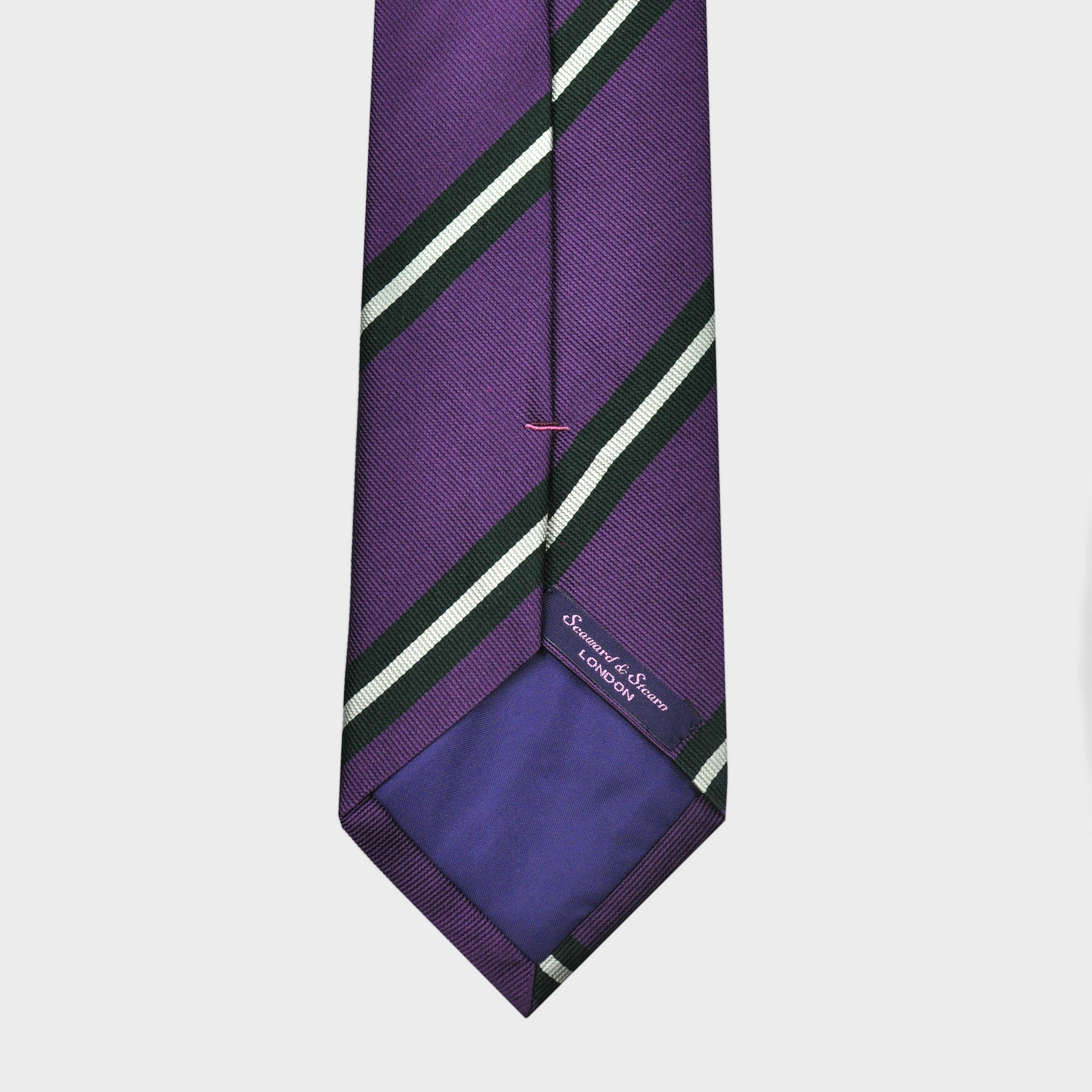 Navy & White Stripes on Purple Reppe Silk Tie