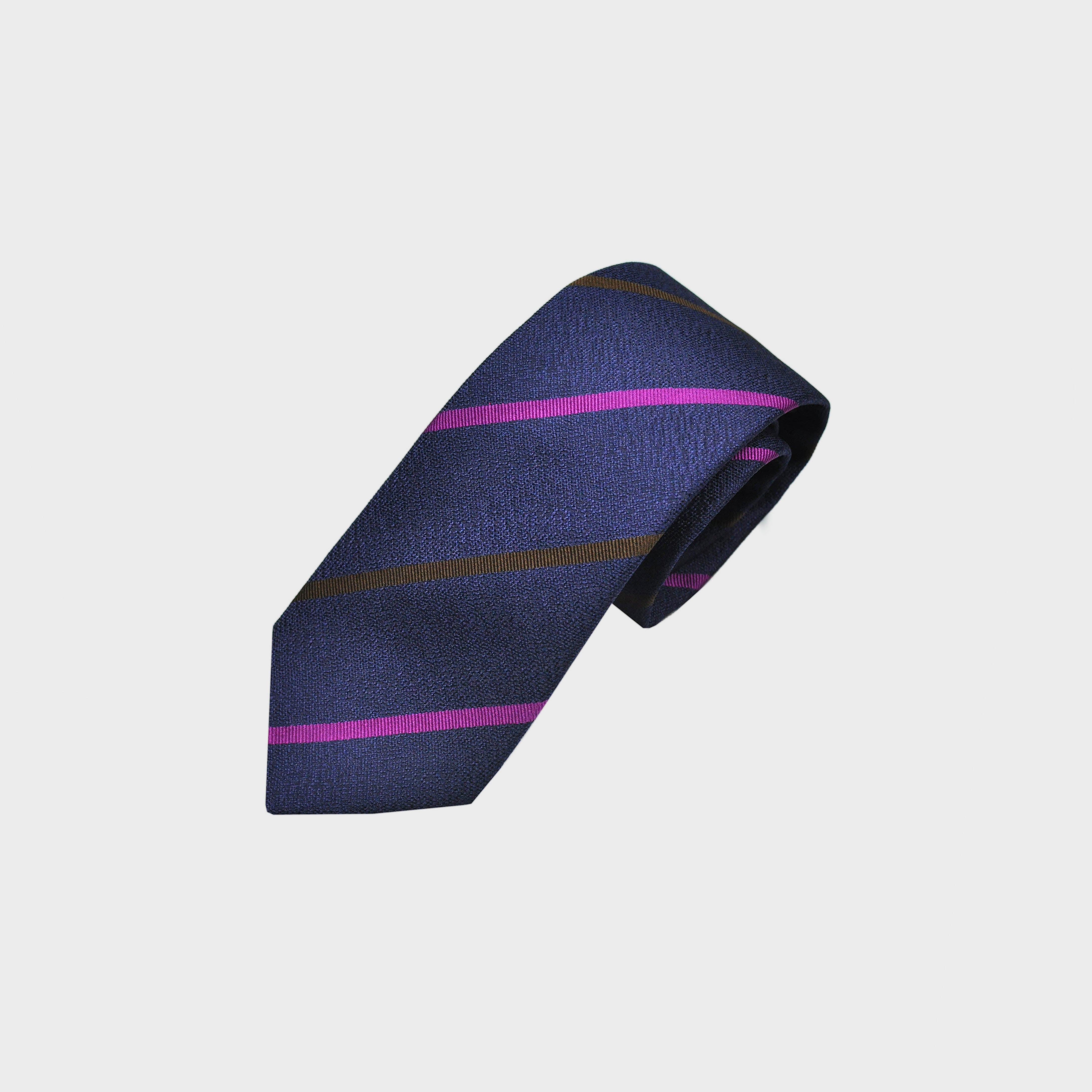 Blue with Pink & Brown Stripes Tussah Silk Tie