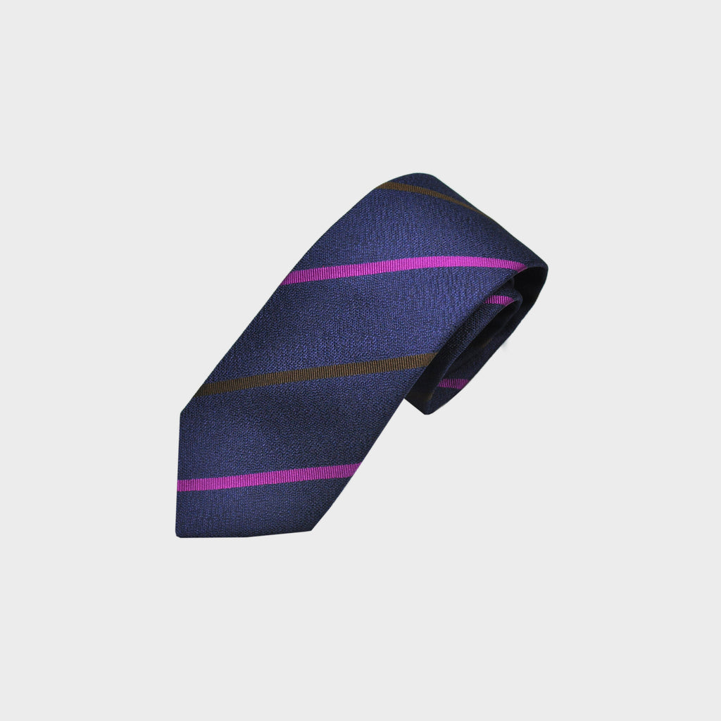 Blue with Pink & Brown Stripes Tussah Silk Tie